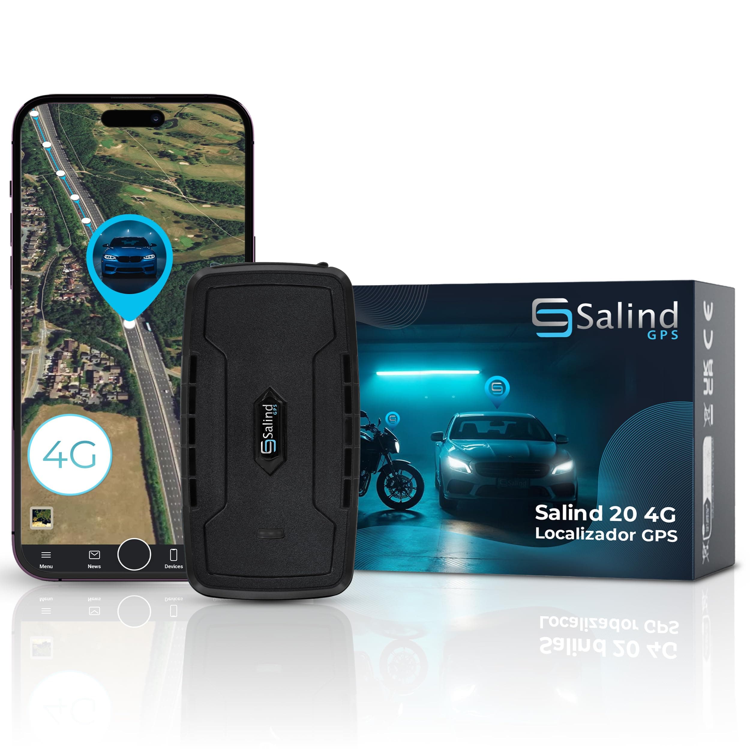 Salind 20 4G - Localizador GPS con Imán para Coches, Otros Vehículos y Maquinaria - Seguimiento en Tiempo Real, Historial de Rutas y Alarmas Antirrobo - Batería de hasta 180 Días (Modo Espera)