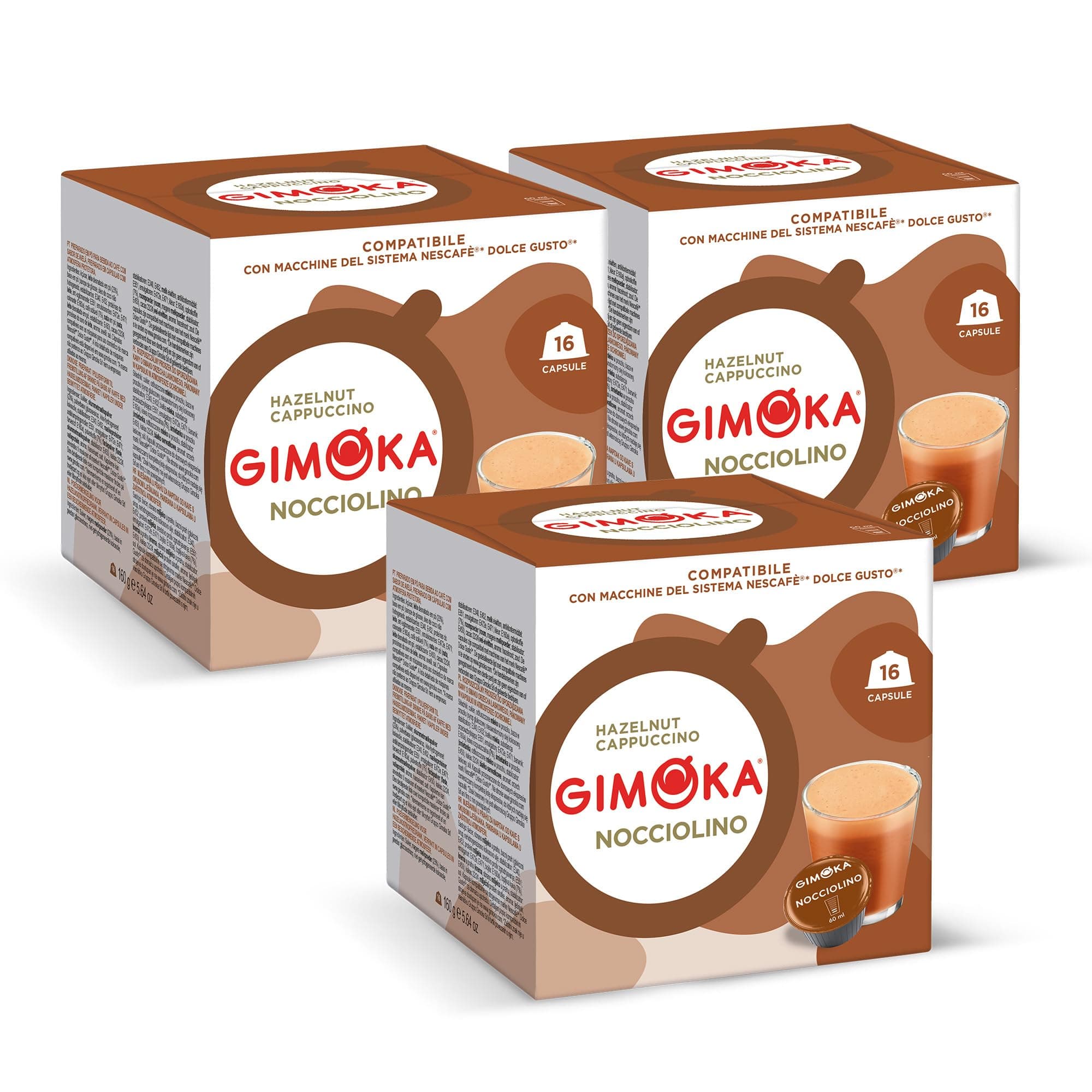 Gimoka - Kompatibel Für Nescafè - Dolce Gusto - 48 Kapsel - Geschmack HASELNUSS - Made In Italy - 3 Packungen Zu 16 Kapseln