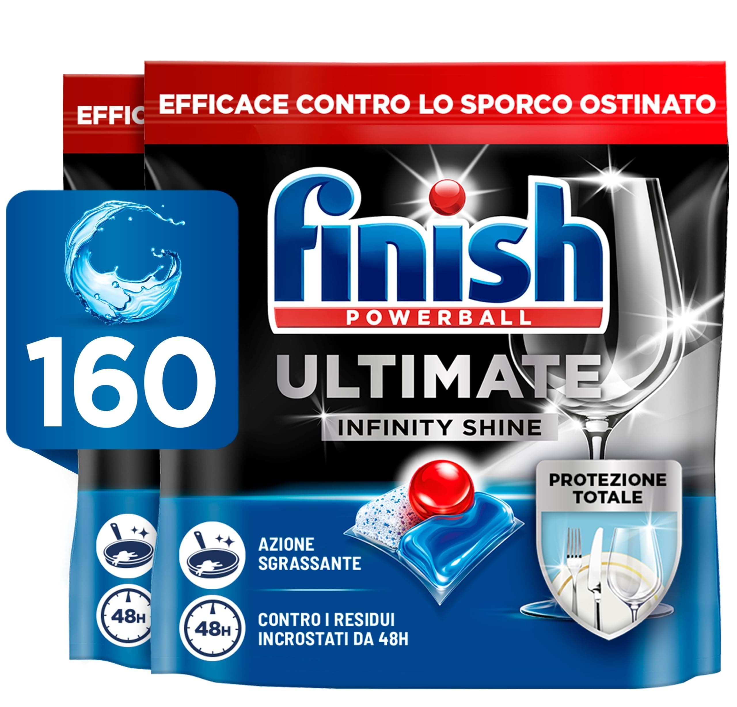 Finish Ultimate Infinity Shine Pastiglie Lavastoviglie, 160 Capsule Lavastoviglie, Detergenti per Lavastoviglie contro lo Sporco e i Residui Incrostati
