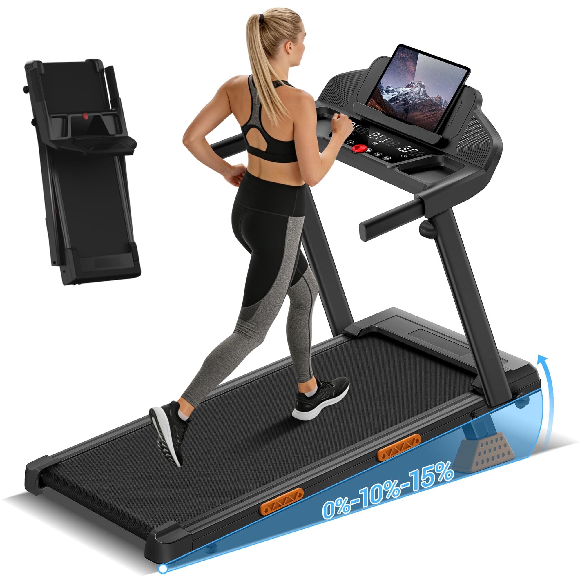 UMAY Tapis Roulant Salvaspazio con Inclinazione 15%, Tapis Roulant Elettrico 12KM/H, Tapirulan Pieghevole da Casa con Motore da 3.0 HP e Display LED, Carico Massimo 136KG