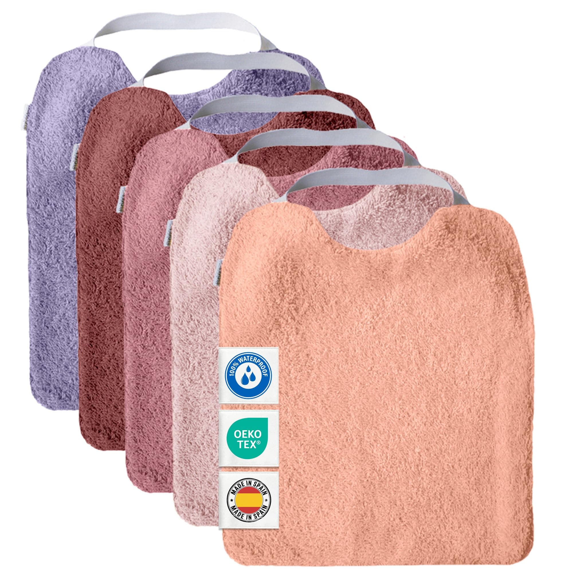 MIMUSELINA Pack de 5 Baberos Bebe Impermeables BLW Reutilizable | Babero Bebe Recien Nacido de Rizo y Algodón Premium | Baberos Grandes con Certificación OEKO-TEX y Sin BPA | Fabricados a Mano España