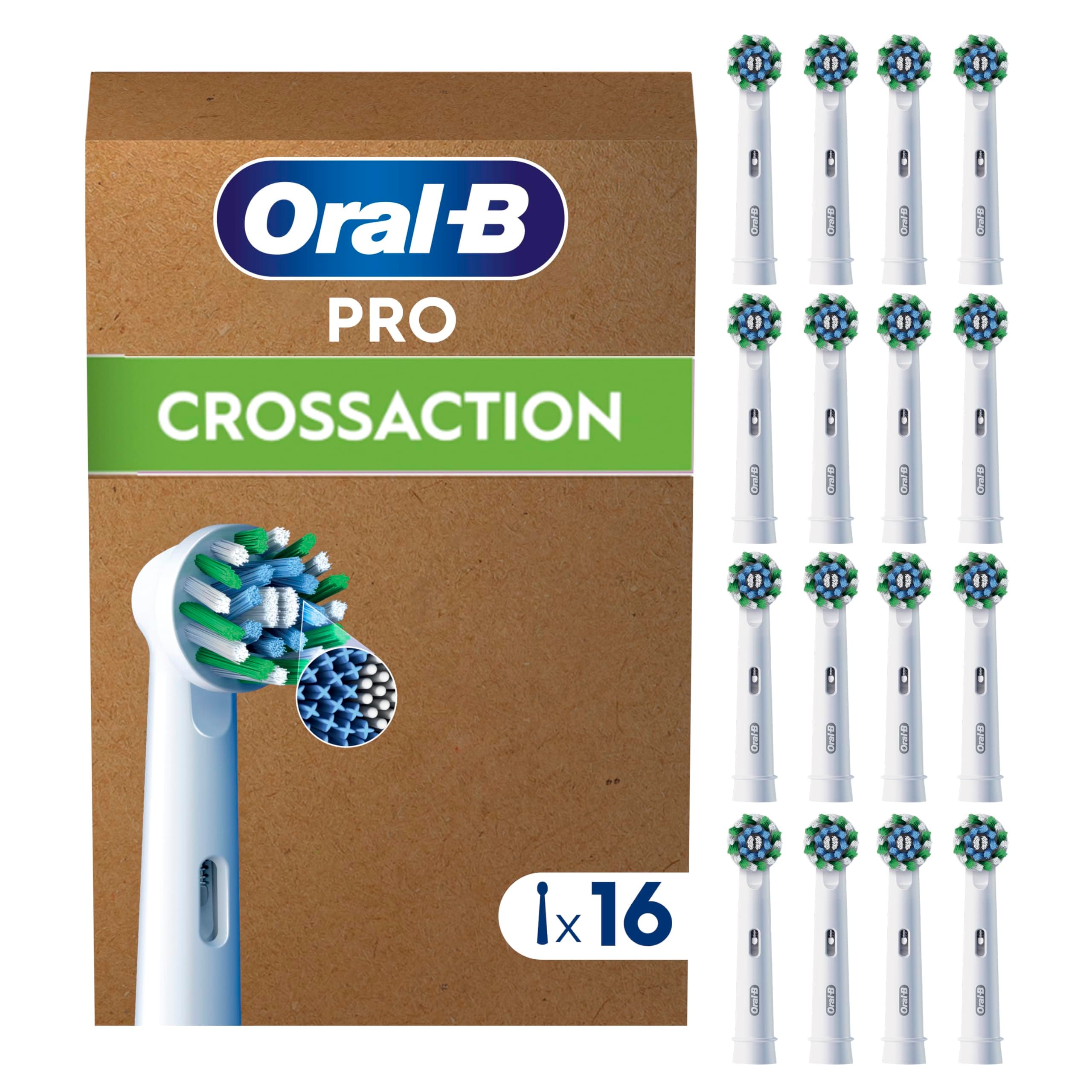 Oral-B Pro CrossAction Cabezales de Recambio Originales, Blanco, Pack de 16 - Recambios para Cepillo Eléctrico Oral B Pro, con Indicador de Uso y Filamentos en Forma de X para Una Limpieza Profunda
