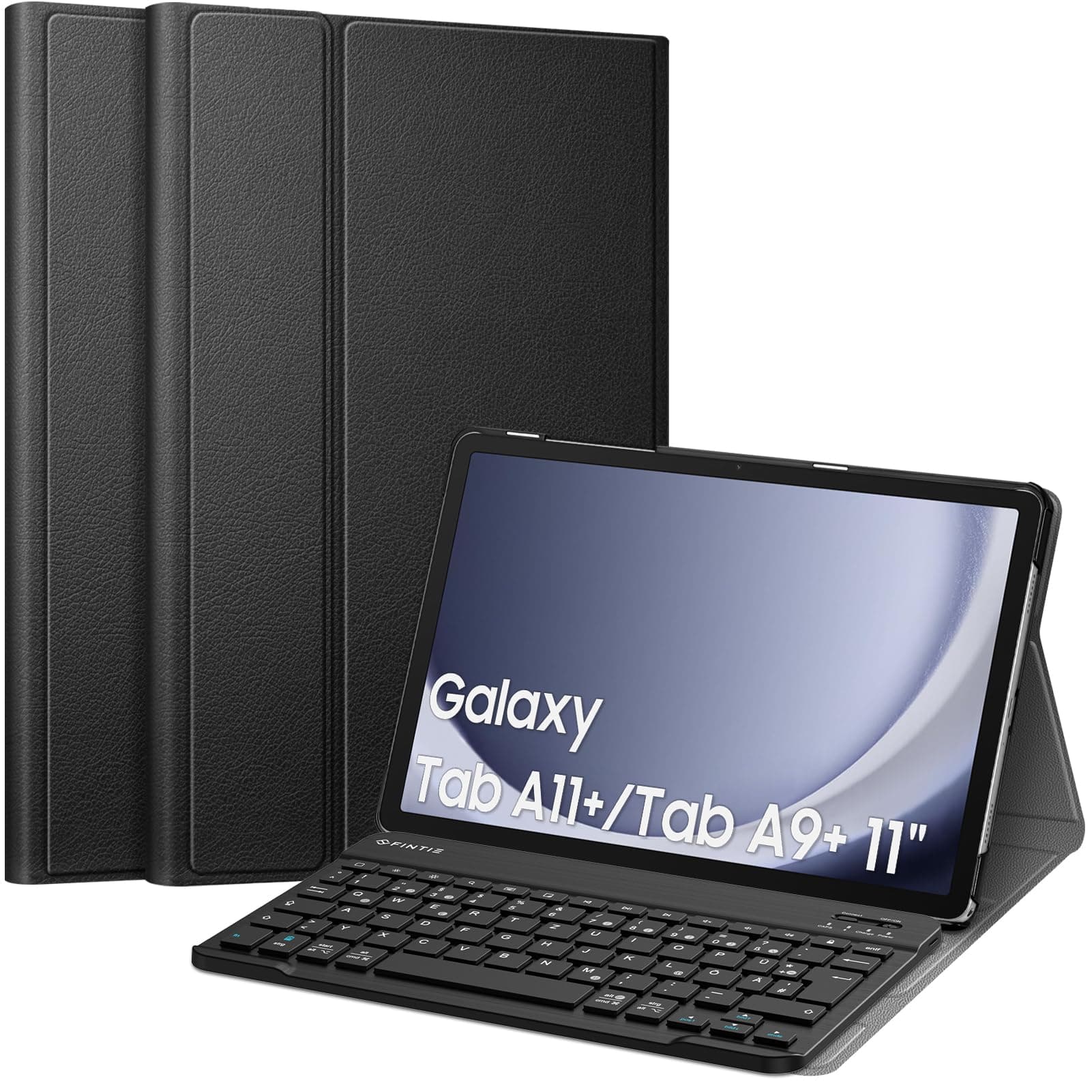 FINTIE Tastatur Hülle für Samsung Galaxy Tab A11+ Plus 11" 2025 / Tab A9+ Plus 11 Zoll 2023 Tablet, Keyboard Cover mit Magnetisch Abnehmbarer Deutscher Bluetooth Tastatur, Schwarz