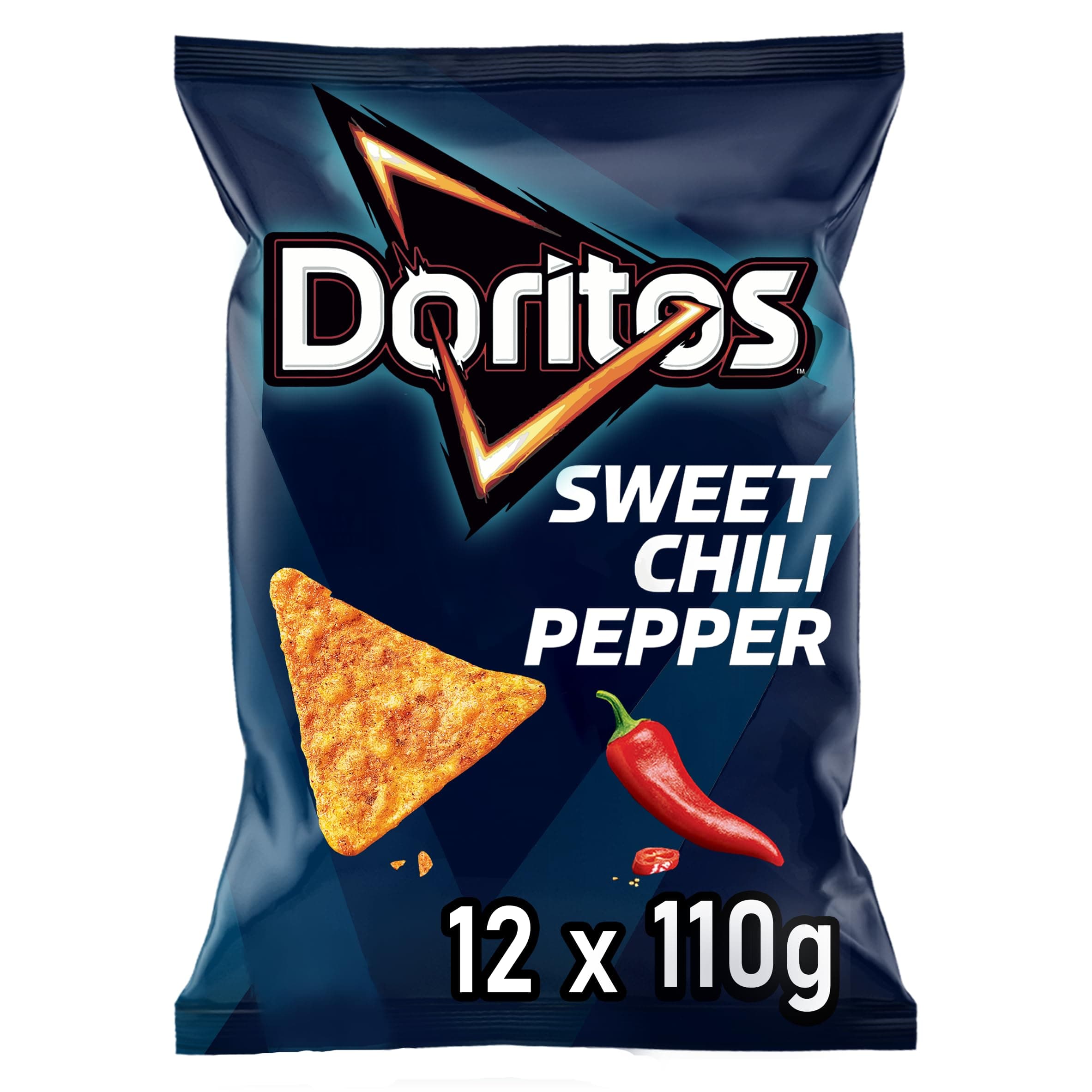 Doritos Sweet Chili Pepper - Tortilla Nachos mit süßem Chili-Geschmack - Herzhafter Snack zum Knabbern aus Mais (12 x 110g) (Verpackungsdesign kann abweichen)