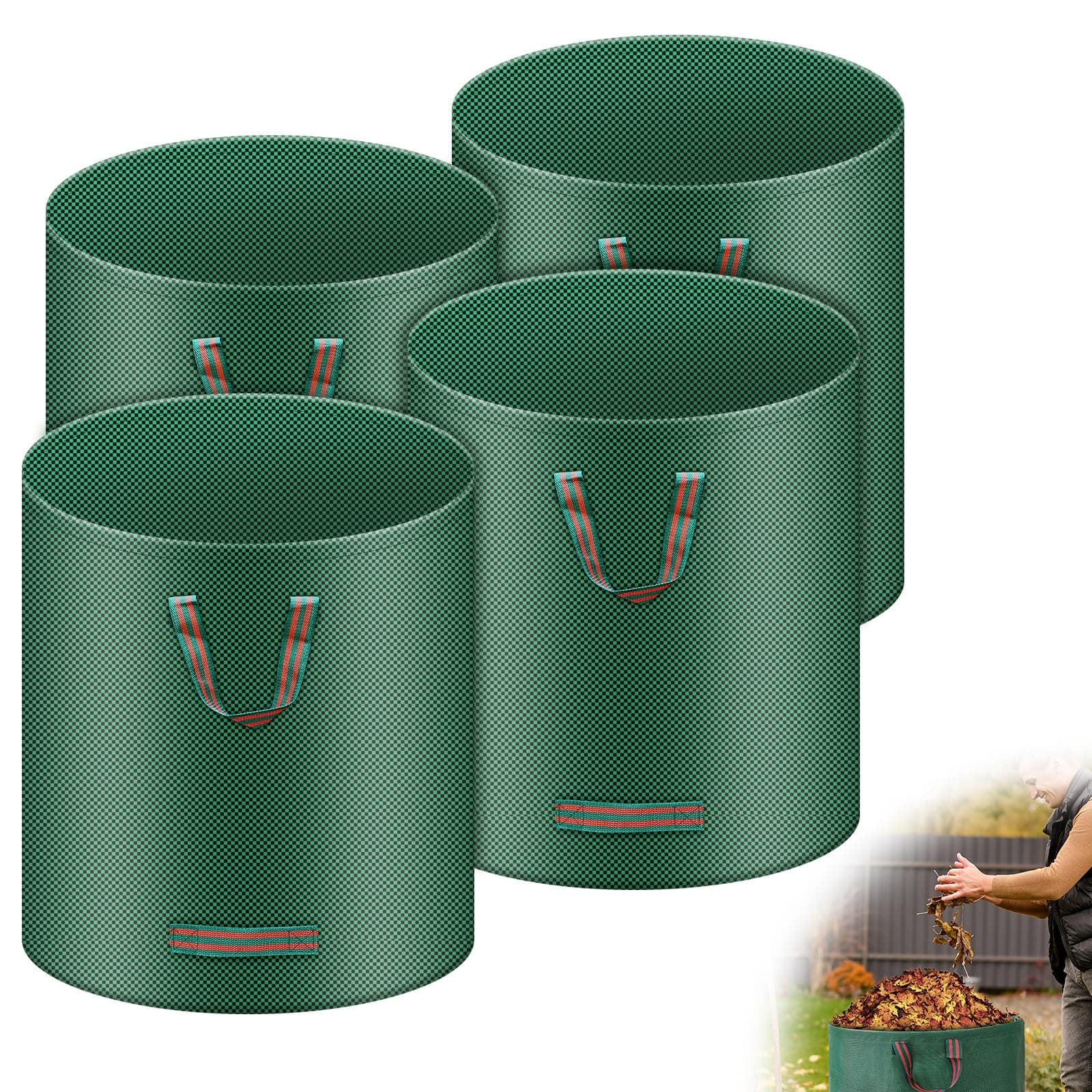 Rubessia 4x Sacs de Jardin Indéchirables, 272L Sac Jardinage Déchets, Autoportant, Big Bag avec Poignées, Étanche, Pliable et Réutilisable, Sac Végétaux Jardin 150 g/m²