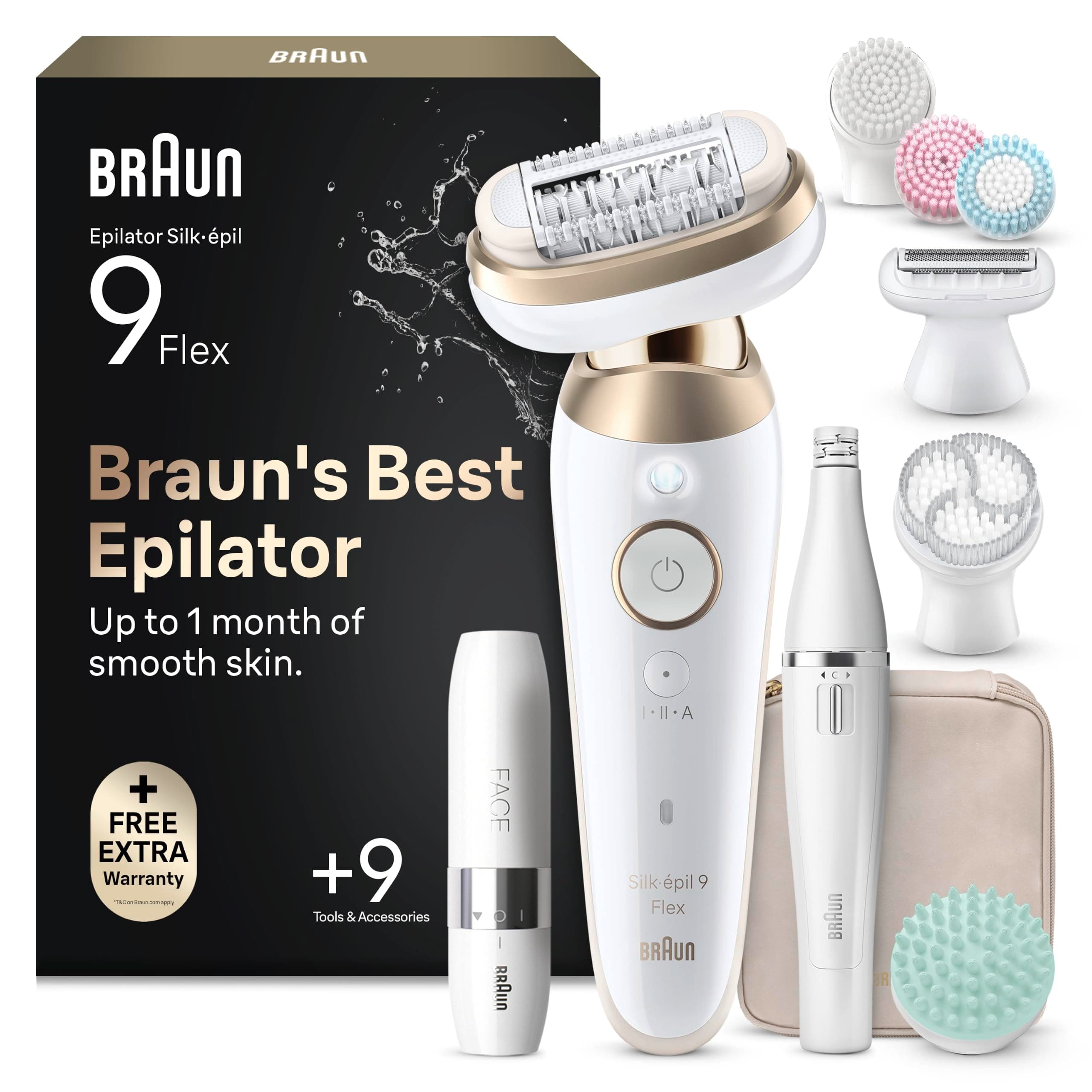 Braun Silk-Épil 9 Flex Epilatore Elettrico Donna, Accessori, 9-681 3d Oro | SkinSpa, Testina Flessibile a 360° per Epilazione Semplice, Impermeabile, Batteria Ricaricabile, Pelle Liscia a Lungo
