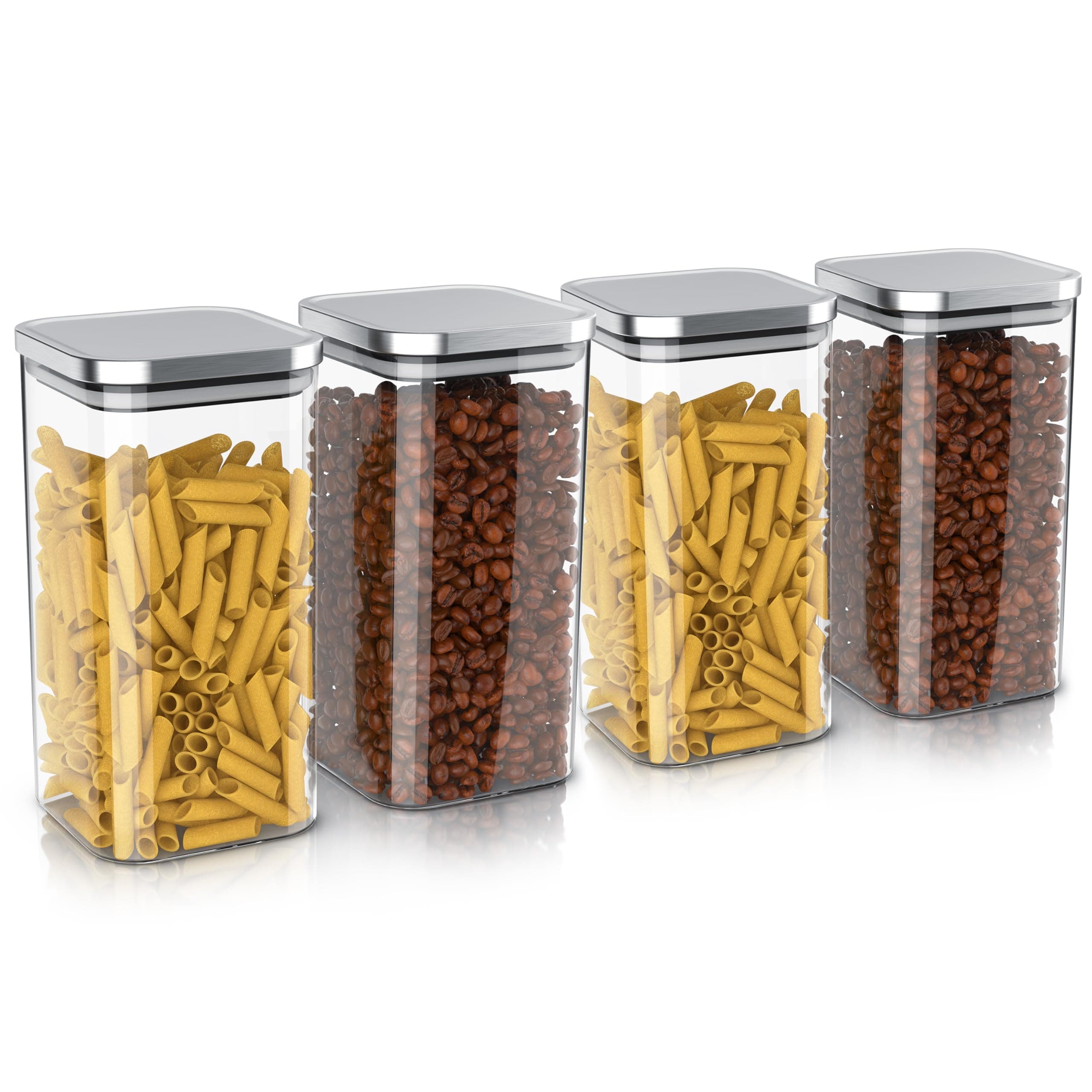 Arendo - Vorratsbehälter 1650ml mit Deckel Edelstahl - 4er Set - Behälter aus Glas – hitzebeständig – Vorratsdosen/Vorratsgläser mit Edelstahl Deckel - luftdicht - für Müsli Zucker Mehl Kaffee