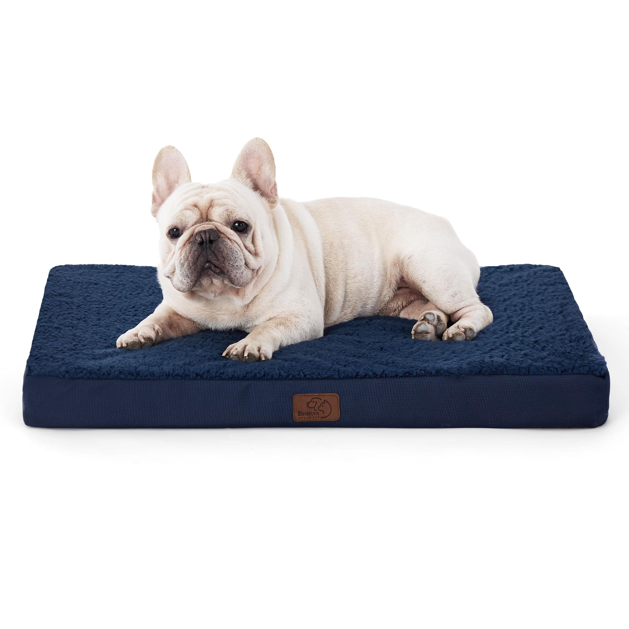 BEDSURE orthopädisches Hundebett kleine Hunde - 76x51x7.6cm Hundekissen flauschig Hundematte waschbar Hundematratze in Navyblau für kleine Hunde