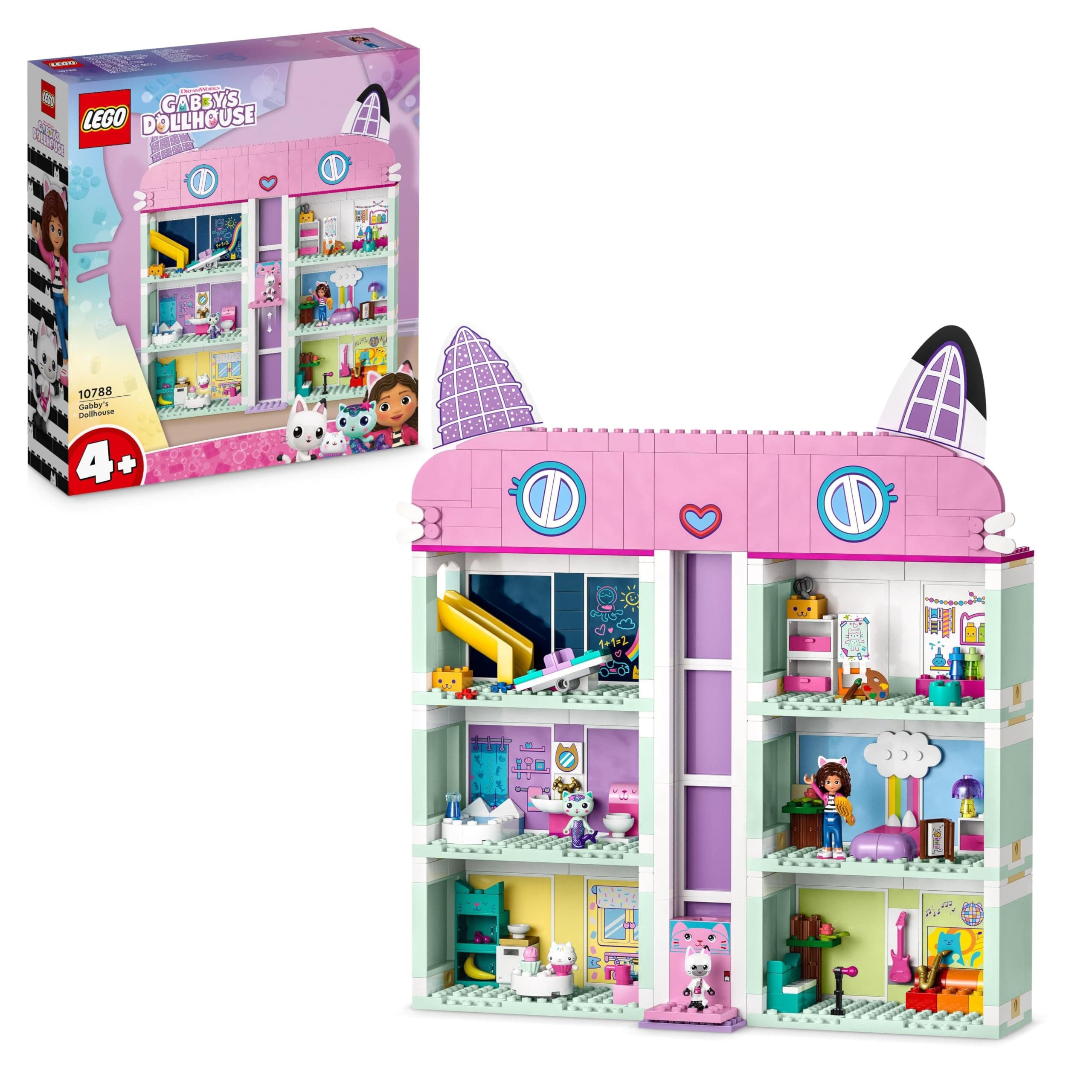 LEGO La Casa de Muñecas de Gabby - Casita de 4 Pisos con Figuras de Gabby, Pandy Patitas, Siregata y Muffin y Accesorios - Regalo de Cumpleaños para Niñas de 4+ Años 10788