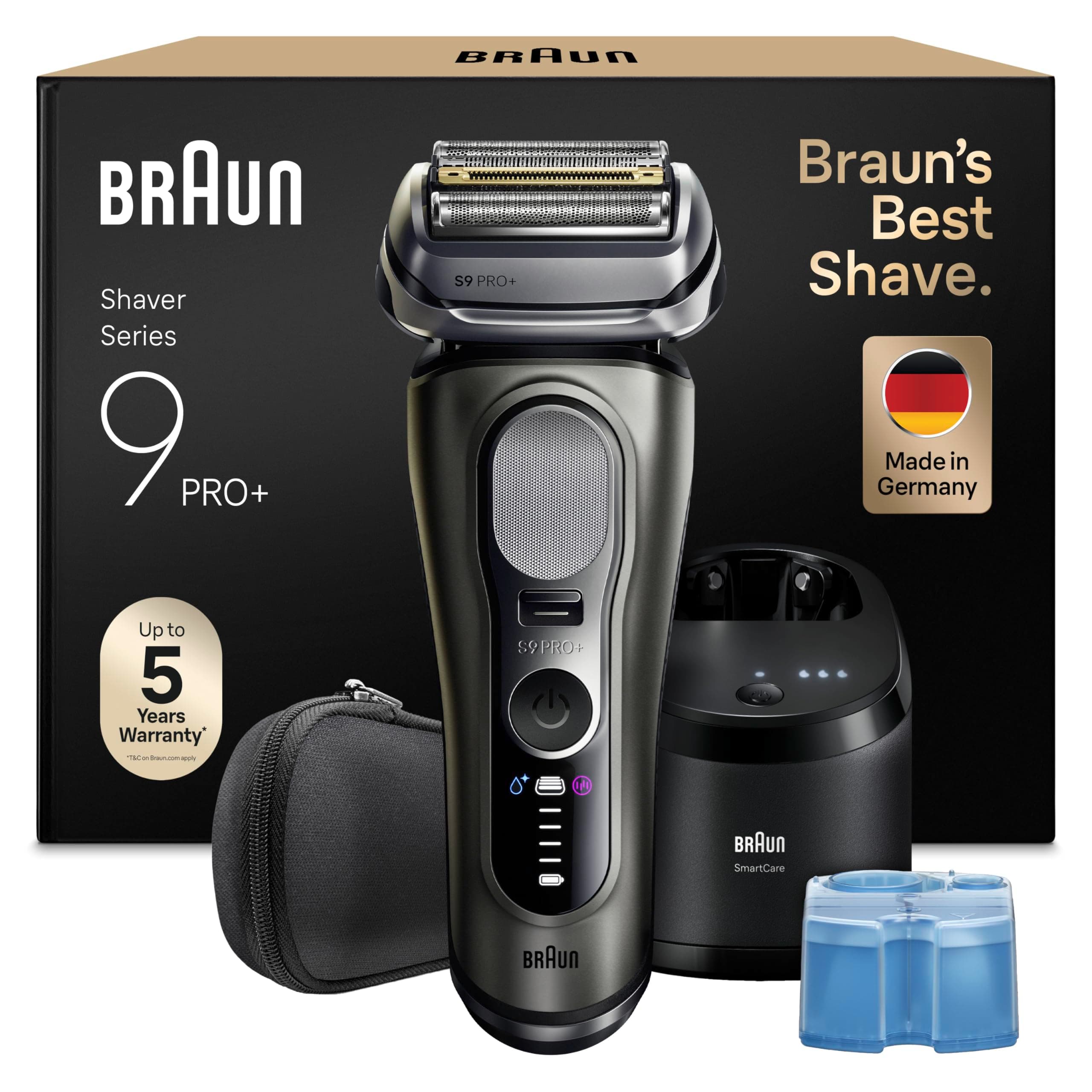 Braun Rasoir Electrique Homme Series 9+ PRO 9665CCE Graphite, Etanche, Lames De Précision Ultra-Fines Et Tondeuse Pro Trimmer Pour Bien Raser La Barbe, Coffret Rasage Avec Station De Nettoyage