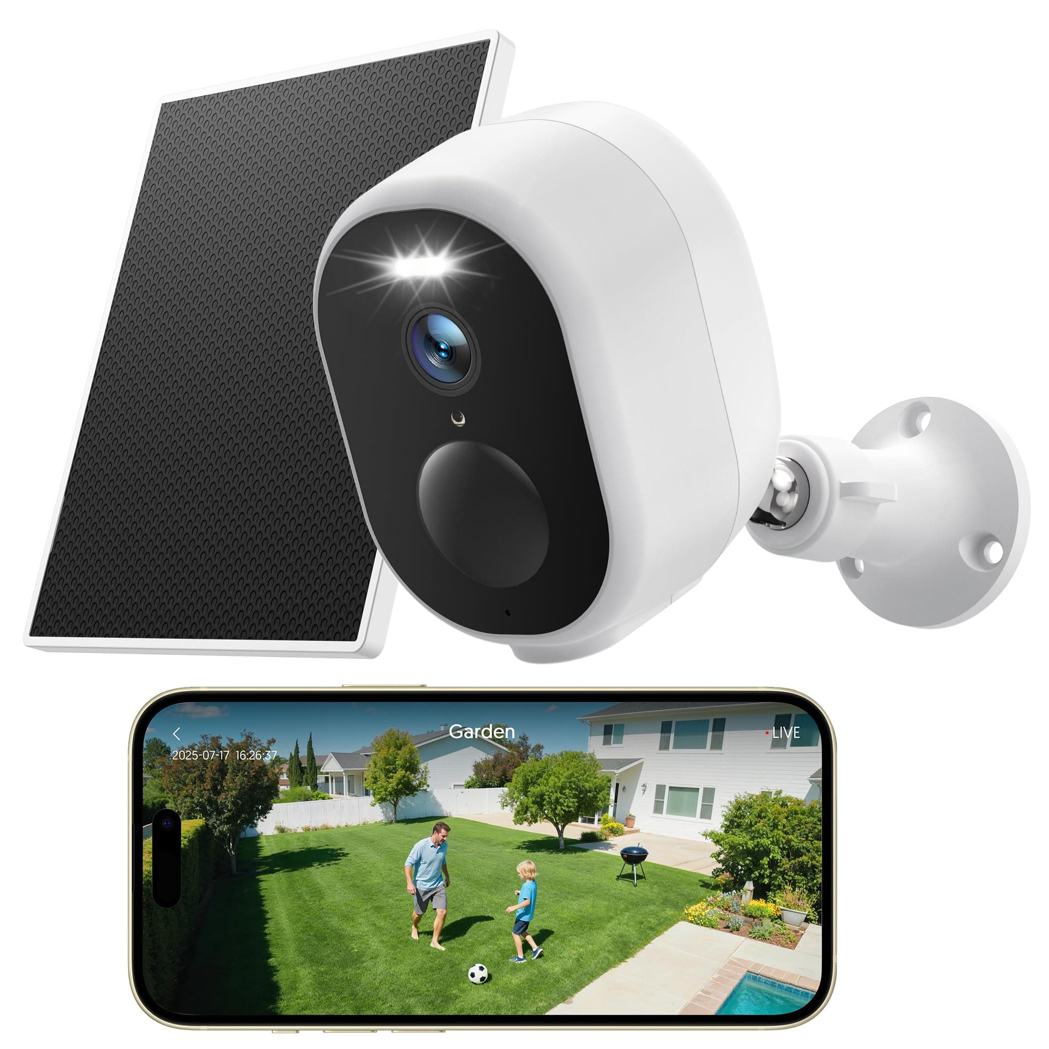 GNCC 2K 4MP Camera Surveillance WiFi Exterieure sans Fil 2.4G/5G Hz, Camera Exterieur sans Fil Solaire, Vision Nocturne Couleur, PIR Détection, Audio Bidirectionnel, Alarme, IP65, Compatible Alexa