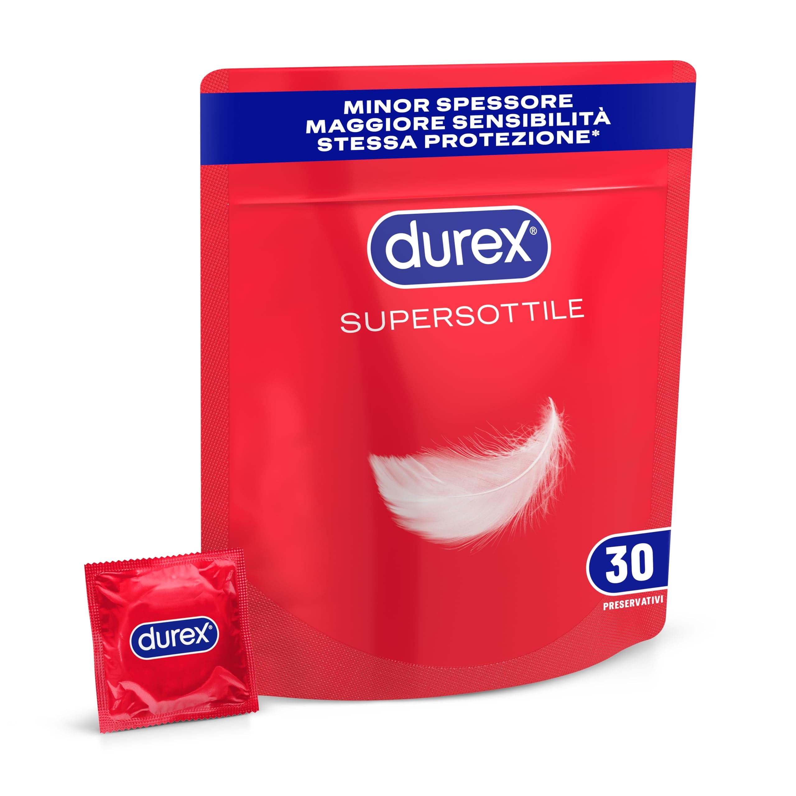 Durex SuperSottile, Preservativi Ultra Sottili Vestibilità Regular, Formato Convenienza, Vestibilità Regular, 30 Profilattici