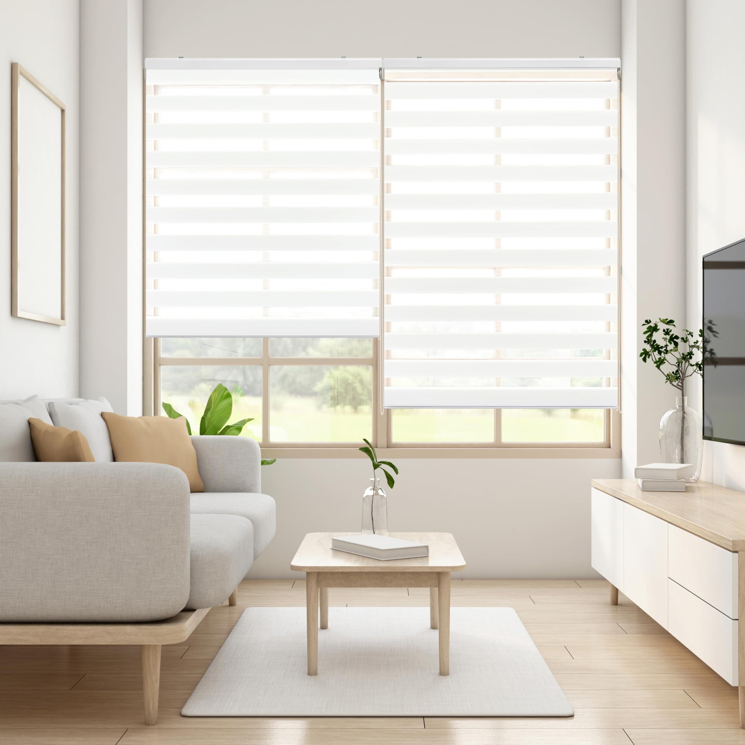Blindecor Lira estor enrollable noche y día, color Blanco, estor de 100 x 250 cm (ancho x alto). Tamaño de la tela 97 x 245 cm. Estores noche y dia elegantes