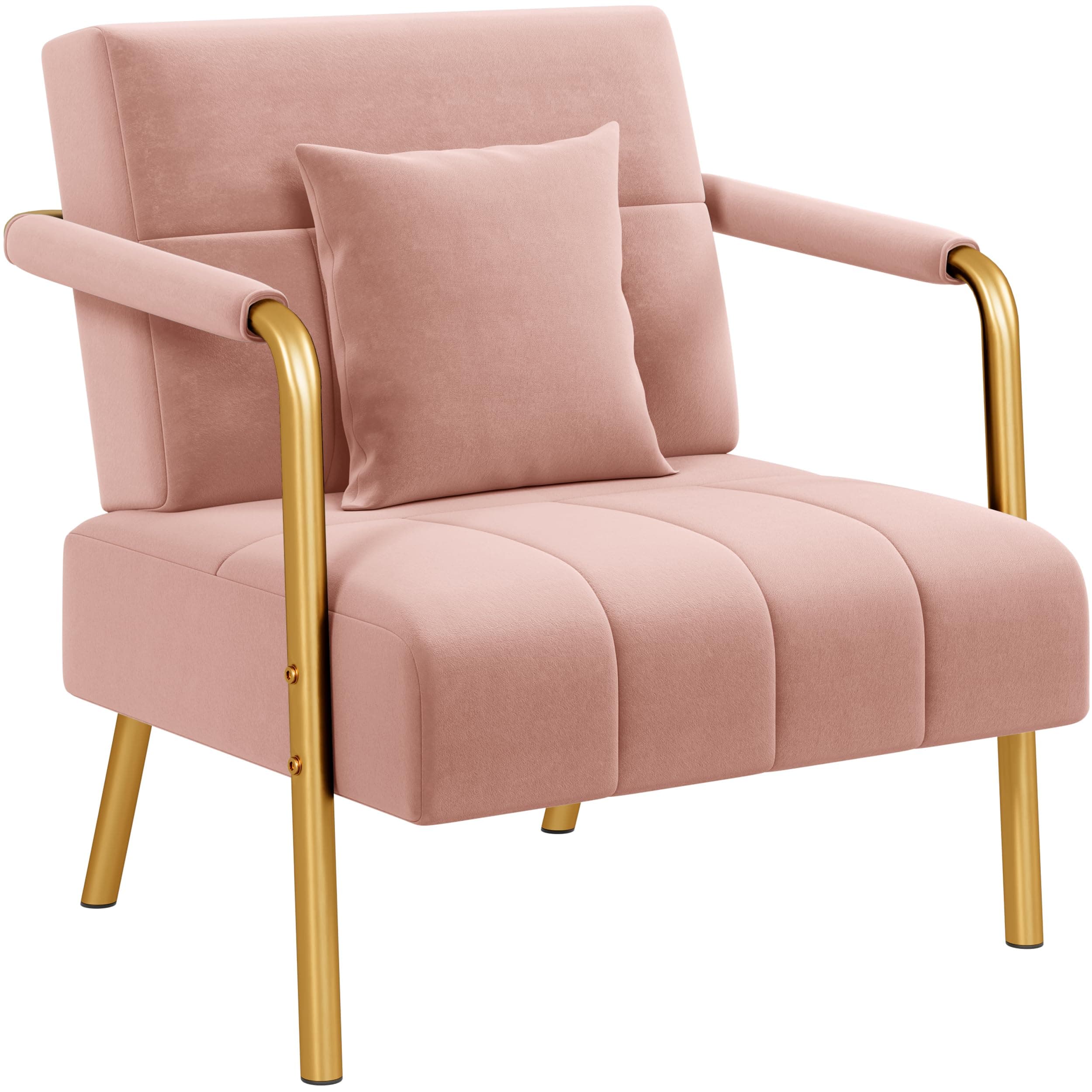 Yaheetech Sofá Sillón Tapizado con Reposabrazos y Patas de Metal, Moderno Sofá Individual con 1 Cojines Lumbares para Salón, Oficina en Casa, Color Rosa