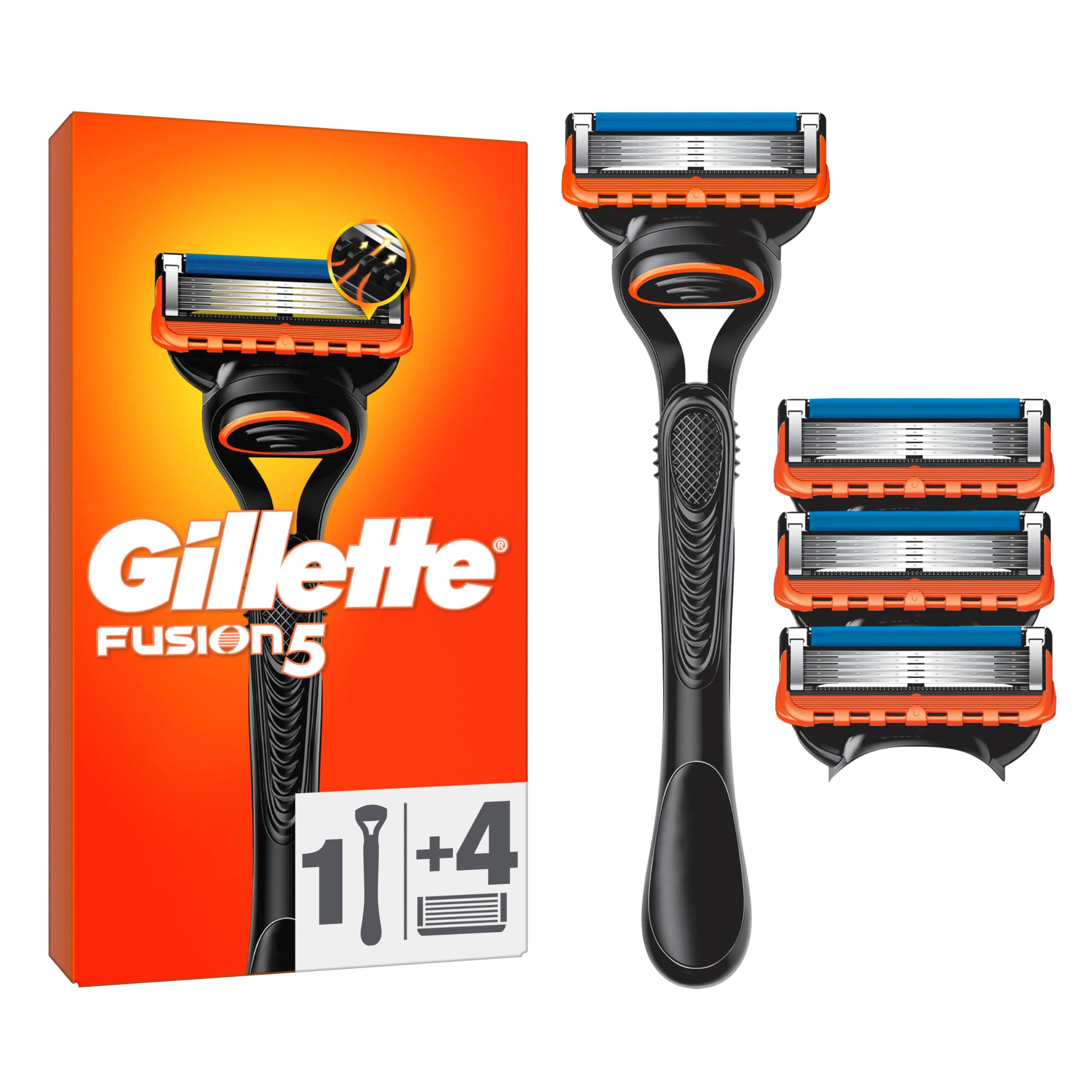 Gillette Fusion5 Rasierer für Männer, 1 Rasierer, 4 Ersatzklingen, mit Gleitstreifen für ein sanftes Gleiten und 5 Klingen für eine gründliche, langanhaltende Rasur