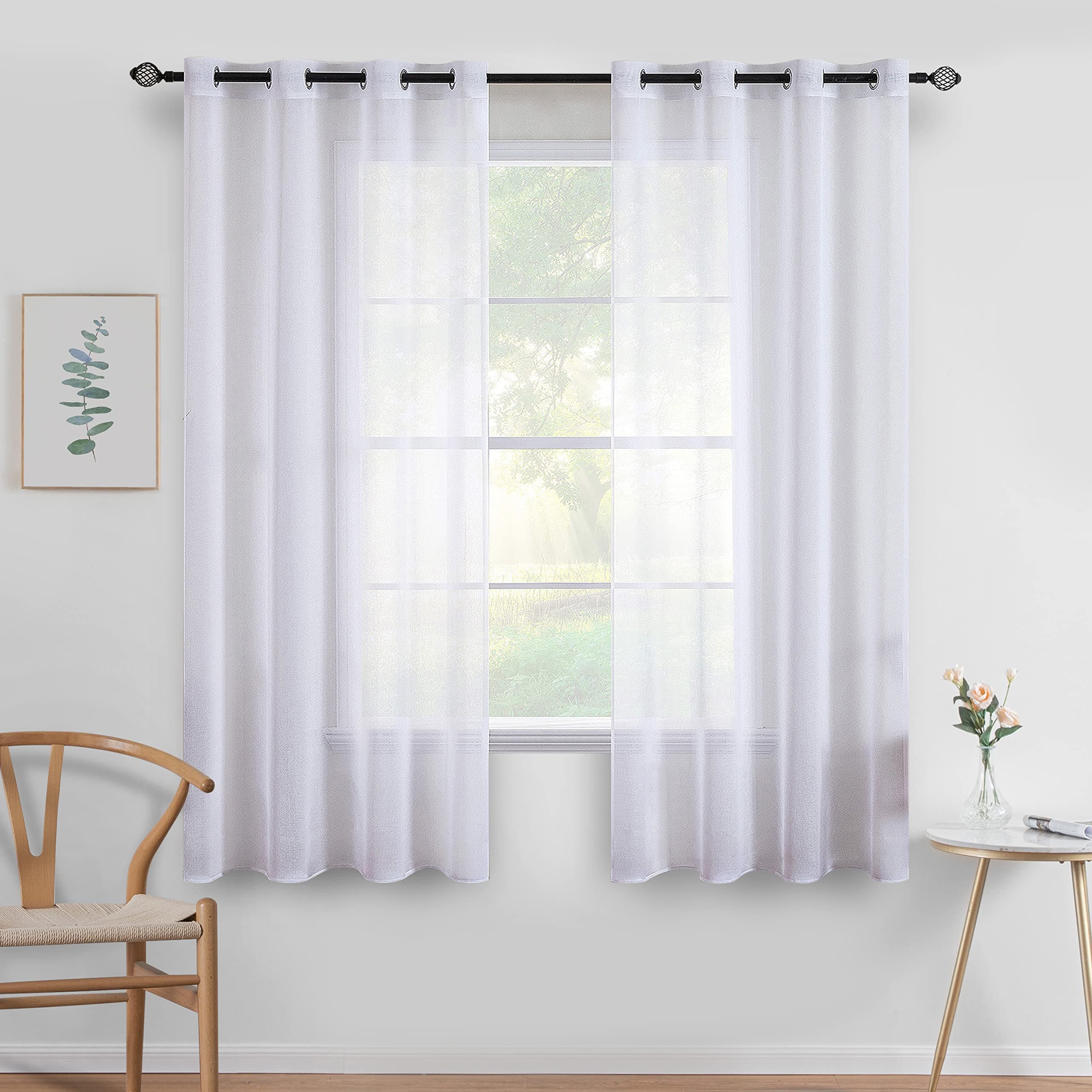 MIULEE Cortinas Poliéster Translucida de Dormitorio Moderno Ojales Cortina Ventana Visillos Salon para Sala Cuarto Dormitorio Comedor Salon Cocina de 2 Unidades 140x160 cm Blanco