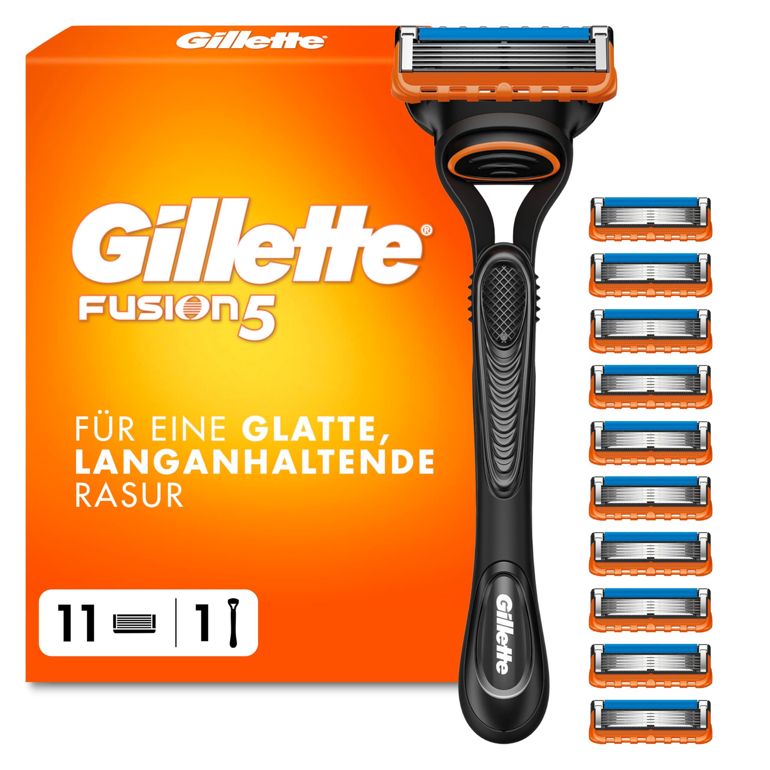 Gillette Fusion5 Rasierer Herren, 1 Rasierer, 11 Ersatzklingen mit Gleitstreifen für Ein Sanftes Gleiten und 5 Klingen für Eine Gründliche, Langanhaltende Rasur — Schwarz