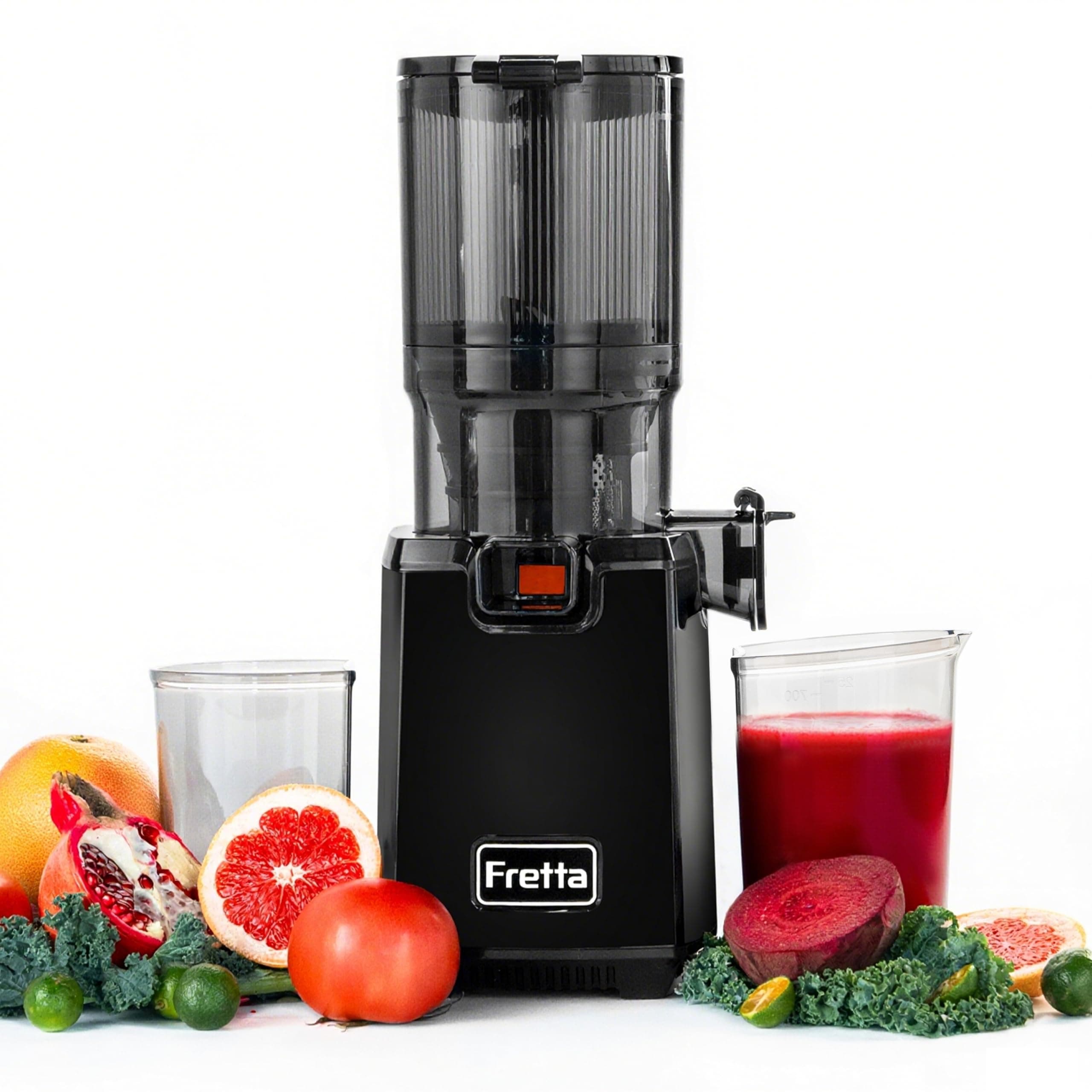 Fretta Extracteurs de Jus à Mastication Lente, Grande Goulotte d'Alimentation de 135mm pour Fruits et Légumes Entiers, Presse-agrumes Automatique Facile à Nettoyer, Sans BPA, 250W (Noir)