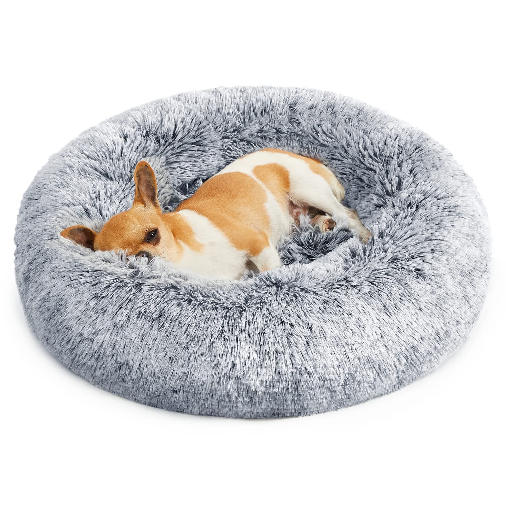 Feandrea Cuccia Cane Interno, Cuccia per Cani, Lettino per Animali Domestici a Ciambella, Cuscino Sfoderabile e Lavabile, Tappeto di Peluche, Diametro 50 cm, Grigio Ombré PGW037G01