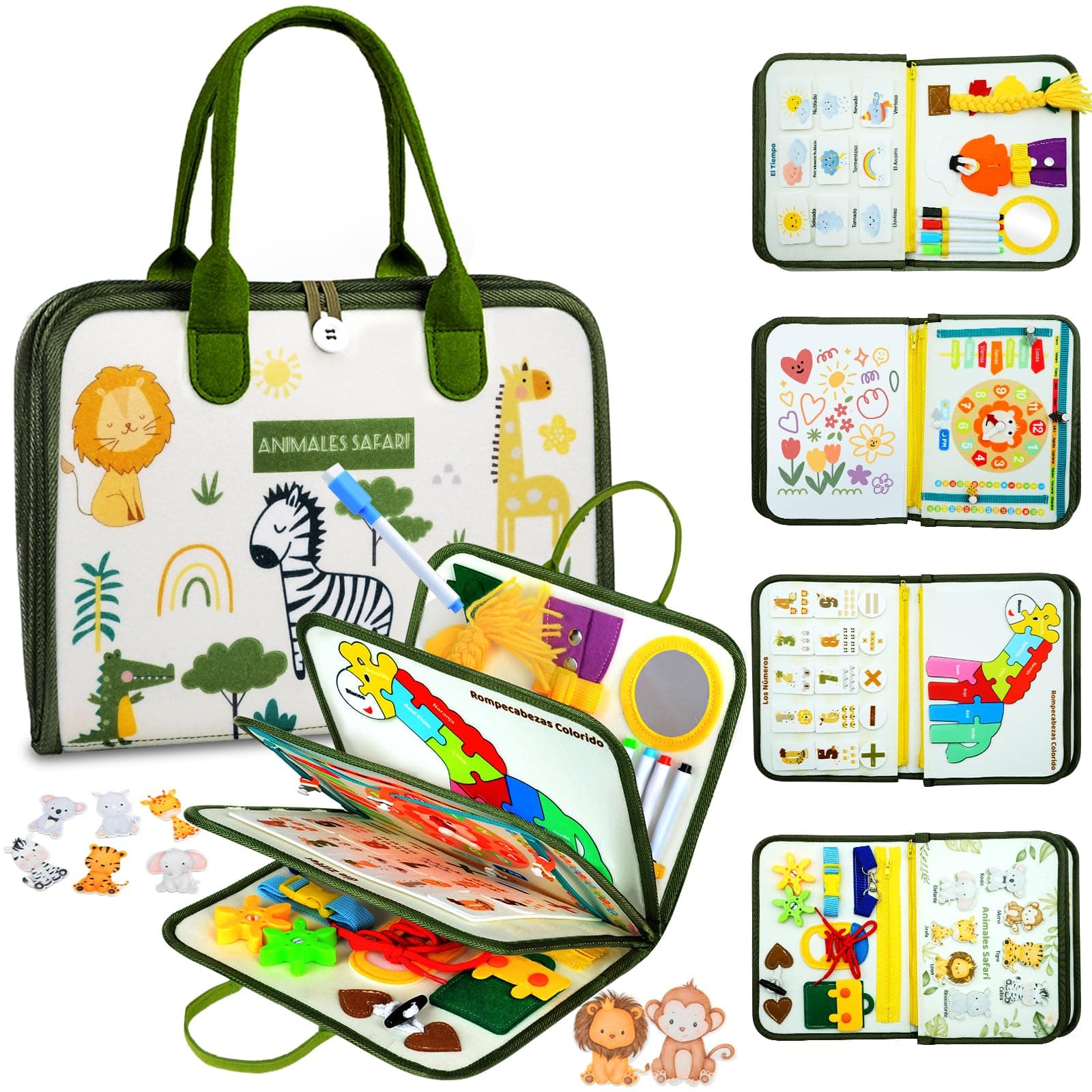 Almaxi Español Busy Board Juguetes Niños 2 3 4 Años, 5 Capas Juguetes Montessori, Tablero Sensorial Montessori Juguetes Motoras Finas, Juegos Educativos Niños 2 3 4 Años,Regalos Niños Cumpleaños