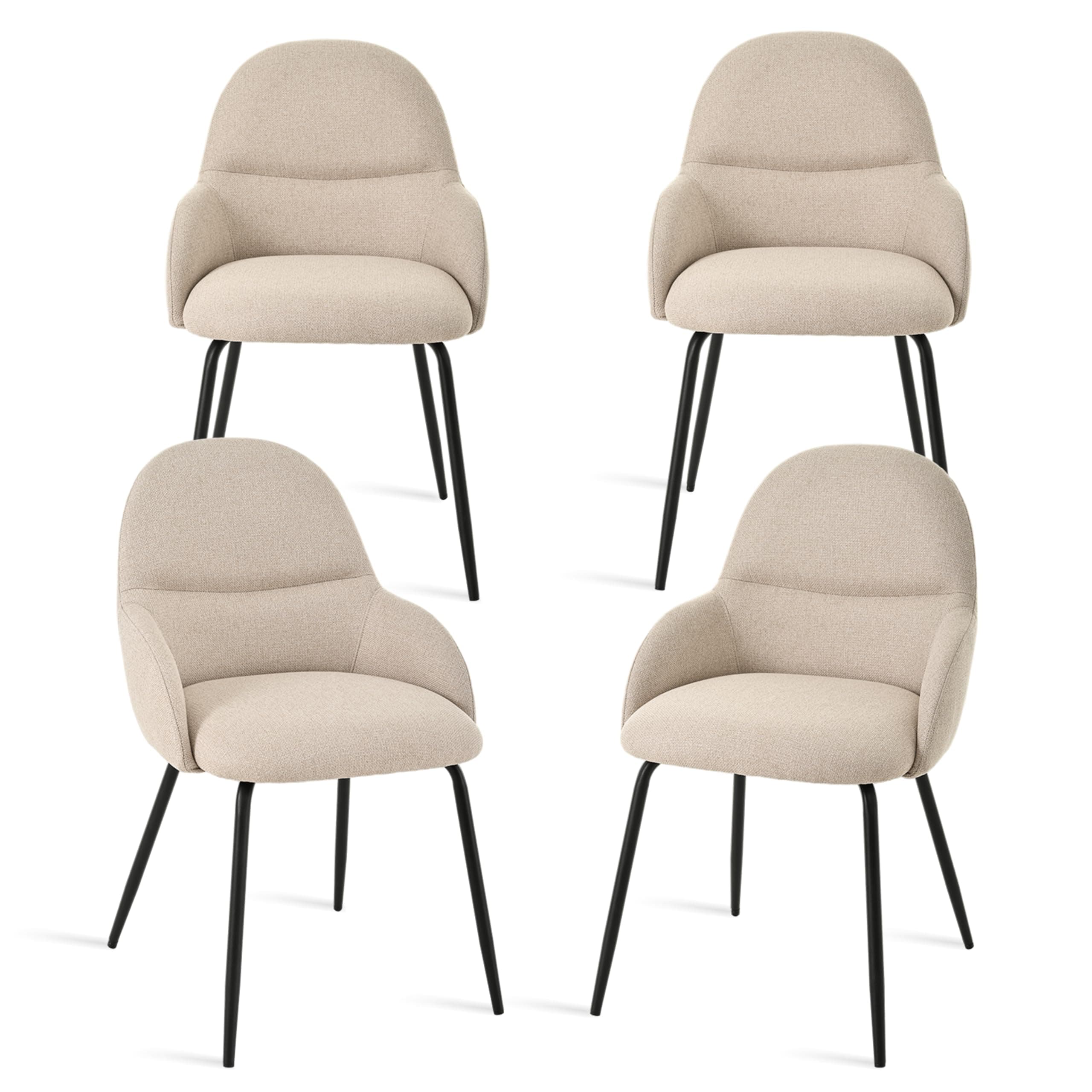 Goeurvant - Set di 4 sedie per sala da pranzo con braccioli – Sedie ergonomiche imbottite, moderne sedie da cucina con rivestimento in lino e gambe in metallo, sedie imbottite per soggiorno, sala da