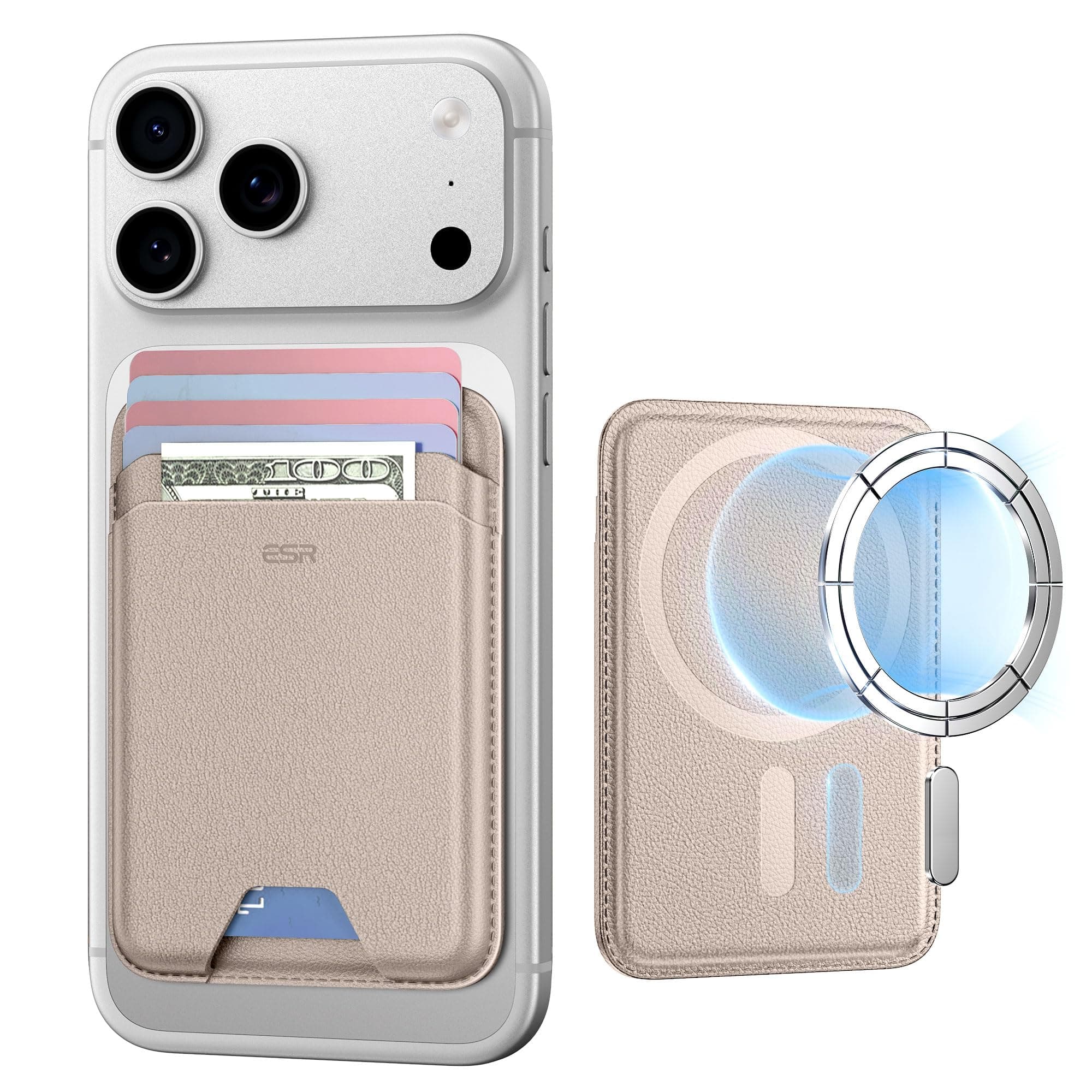 ESR für MagSafe Wallet, 5 Karten Halter, RFID Schutz, iPhone Wallet mit 3200g Magnetstärke, für iPhone 17e/17/16/15/14/13/12 Serie und Ausgewählte Samsung Geräte, Nicht für 13/12 mini,Titan Wüstensand