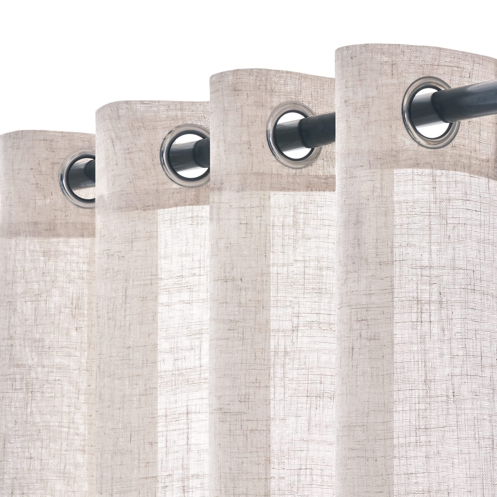 Woaboy Lot de 2 Rideaux en Lin Translucides Voilage à Oeillets Rideaux et Draperies Intérieurs Modernes pour Chambre Fenêtre Salon Coucher 140x260 cm Blanc Blanchi