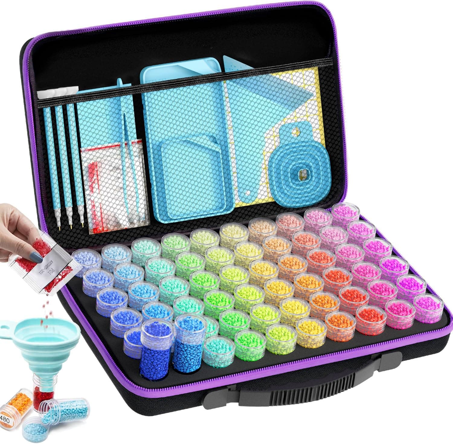 ARTDOT 60 Pots Boite Rangement Diamond Painting, Portable Malette Diamond Painting Accessoires pour Kit Peinture Diamant Adult, Conçus pour l’Organisation et le Rangement des Perles