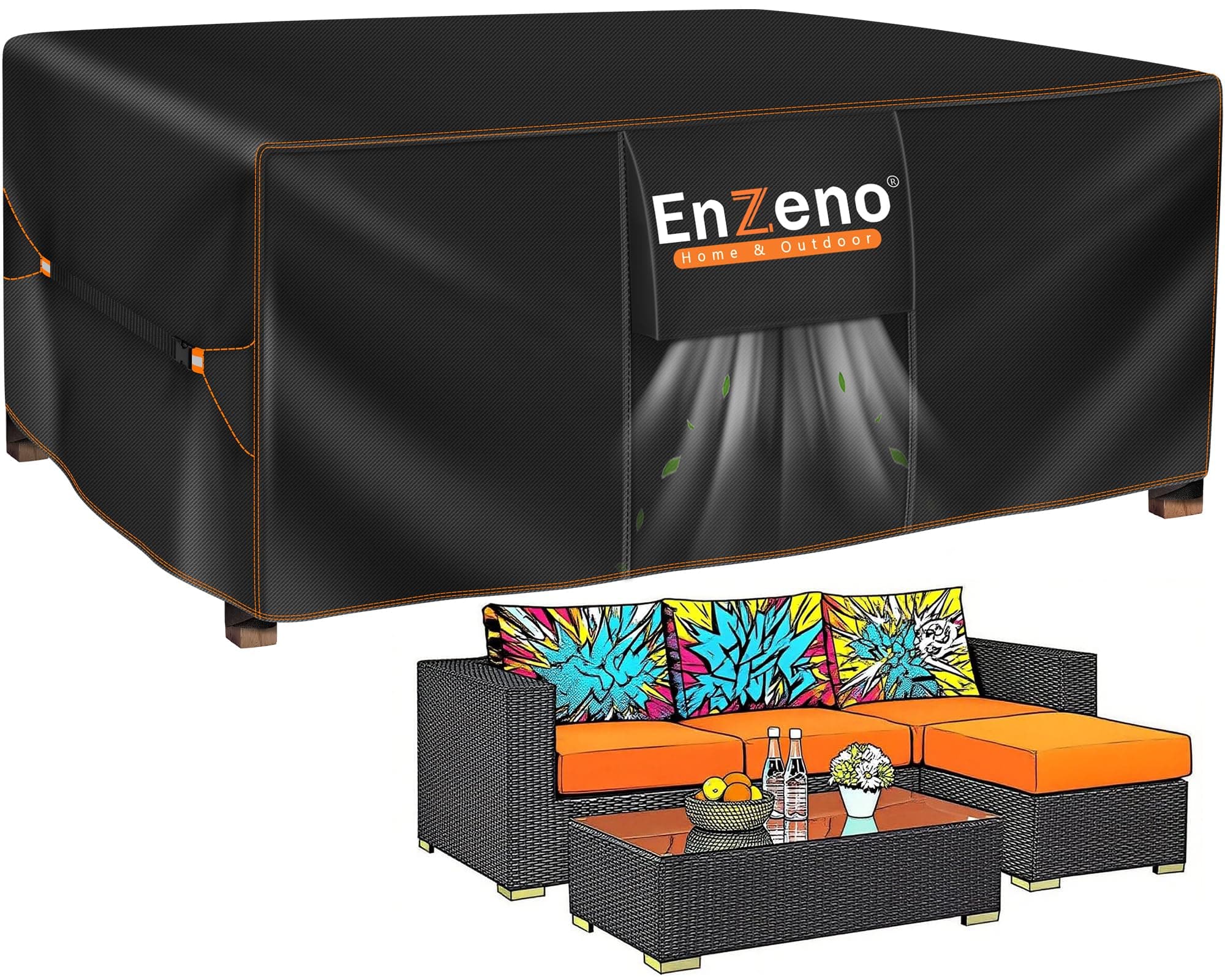 Enzeno Funda Mesa Exterior Impermeable,Fundas Muebles Exterior Impermeable 200x160x74cm,Funda Conjunto Jardin Aplicable a Mesa y Sillas,Anti Viento, Anti UV