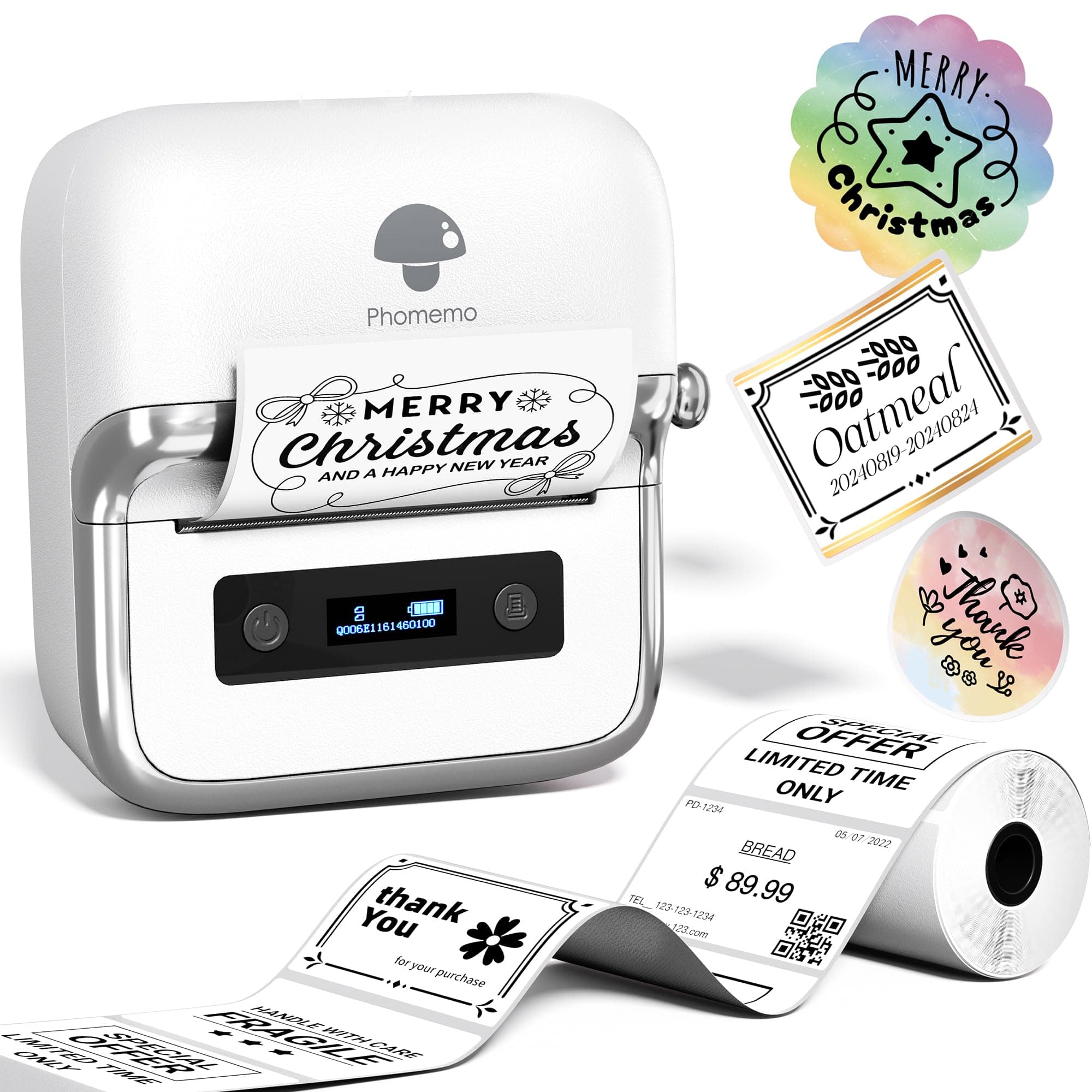 Phomemo M250 Impresora de Etiquetas, Impresora Etiquetas Autoadhesivas Etiquetadora Térmica de Código de Barras,Retail,Pequeña Empresa, con Smartphone y PC, con 1 Rollos de Etiquetas