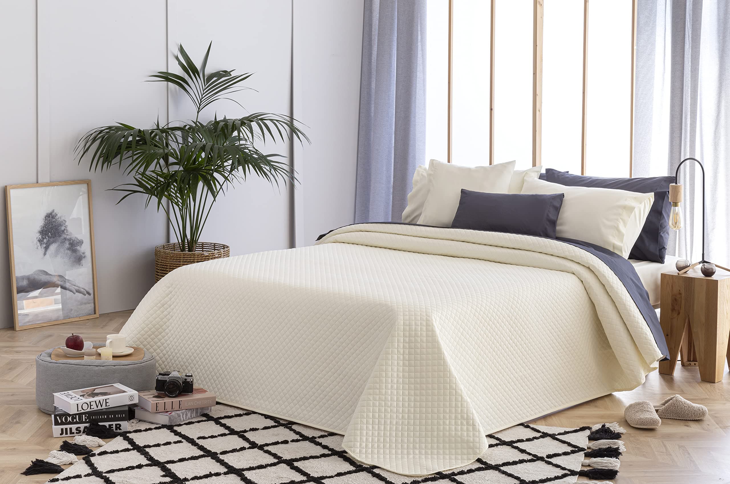 Todocama – Colcha boutí Fina con diseño de Rombos, para Primavera, Verano, otoño e Invierno. 100% Microfibra Extra Suave. Colcha Cubre Cama Multiusos. Cama 105-200x260cm Beige