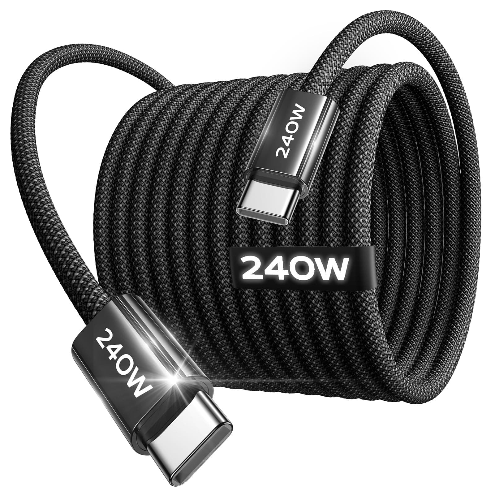 LISEN 240W Cable USB C Charge Rapide, 2m PD 5A Cable USB C vers USB C Câble USBC Chargeur Nylon Tressé pour iPhone 17 16 Samsung S25 Ultra iPad Air MacBook Pro Google Pixel 9 Xiaomi 17 Switch, Noir