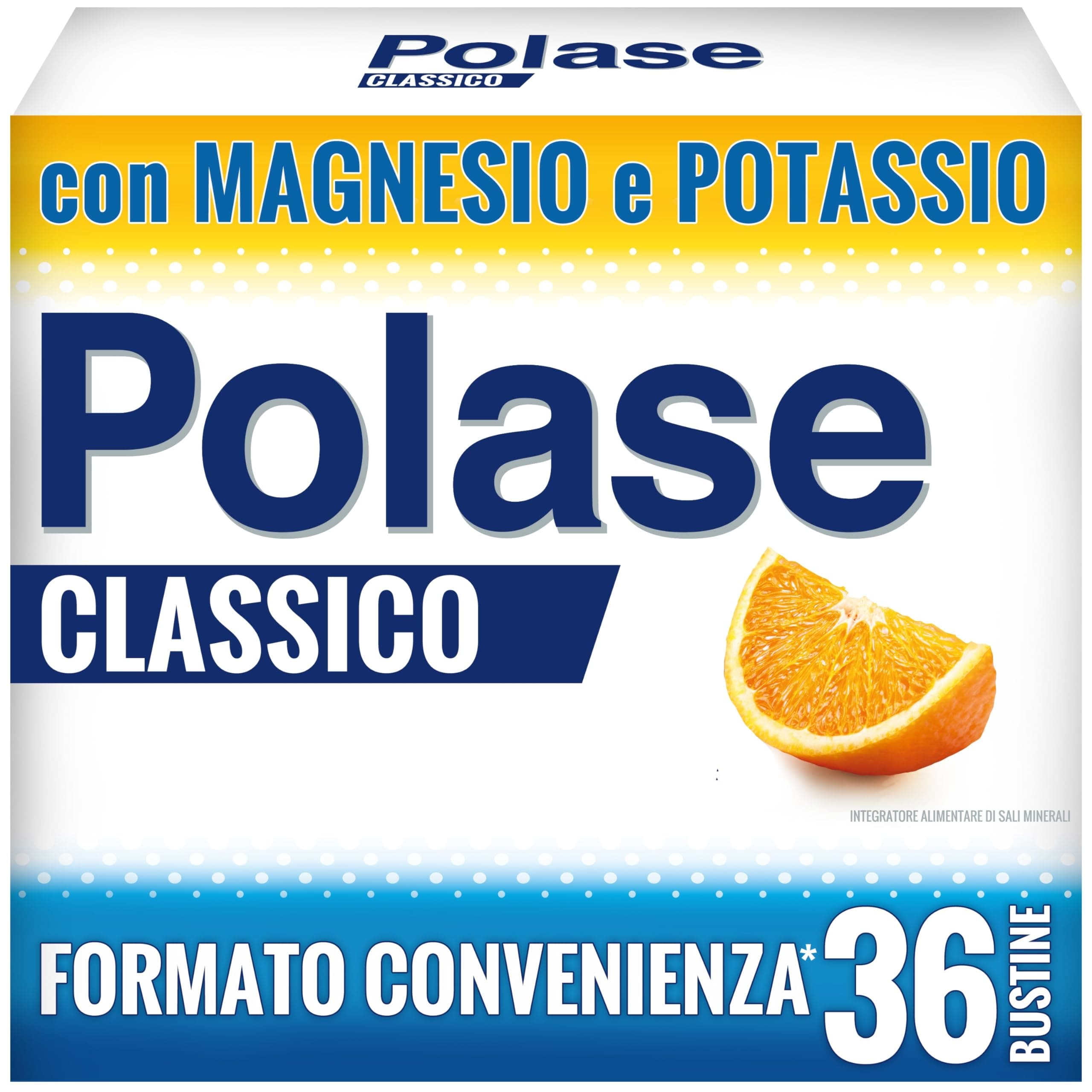 Polase Classico, Magnesio e Potassio,Integratore Alimentare, contro Stanchezza e Fatica Fisica, Caldo, Sali Minerali Organici, Gusto Arancia, Formato convenienza 36 Bustine*