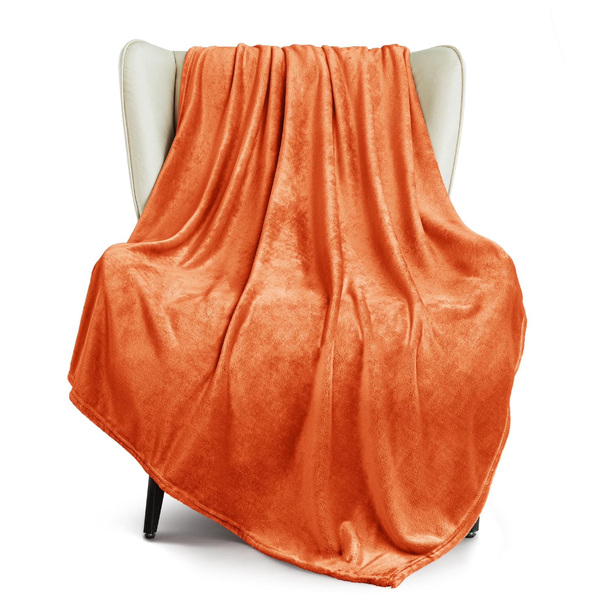 Exclusivo Mezcla Plaid Couverture Polaire, pour Canapé ou Lit, Toutes Les Saisons, Doux et Chaud, Pelucheux et Léger, 130x170 cm, Orange Brûlé