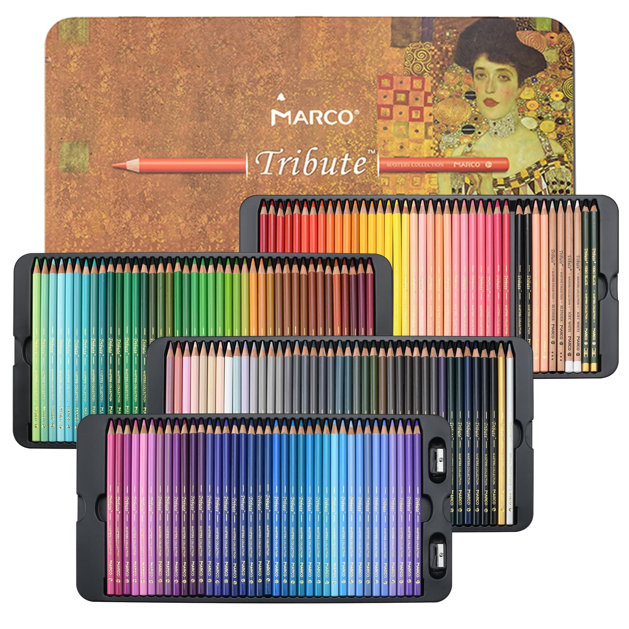 MARCO Crayons de couleur pour adultes, set de 160 couleurs, crayons à l'huile professionnels en bois dans boîte en fer, adaptés aux étudiants d'art et professionnels (set d'huile 160 pièces)