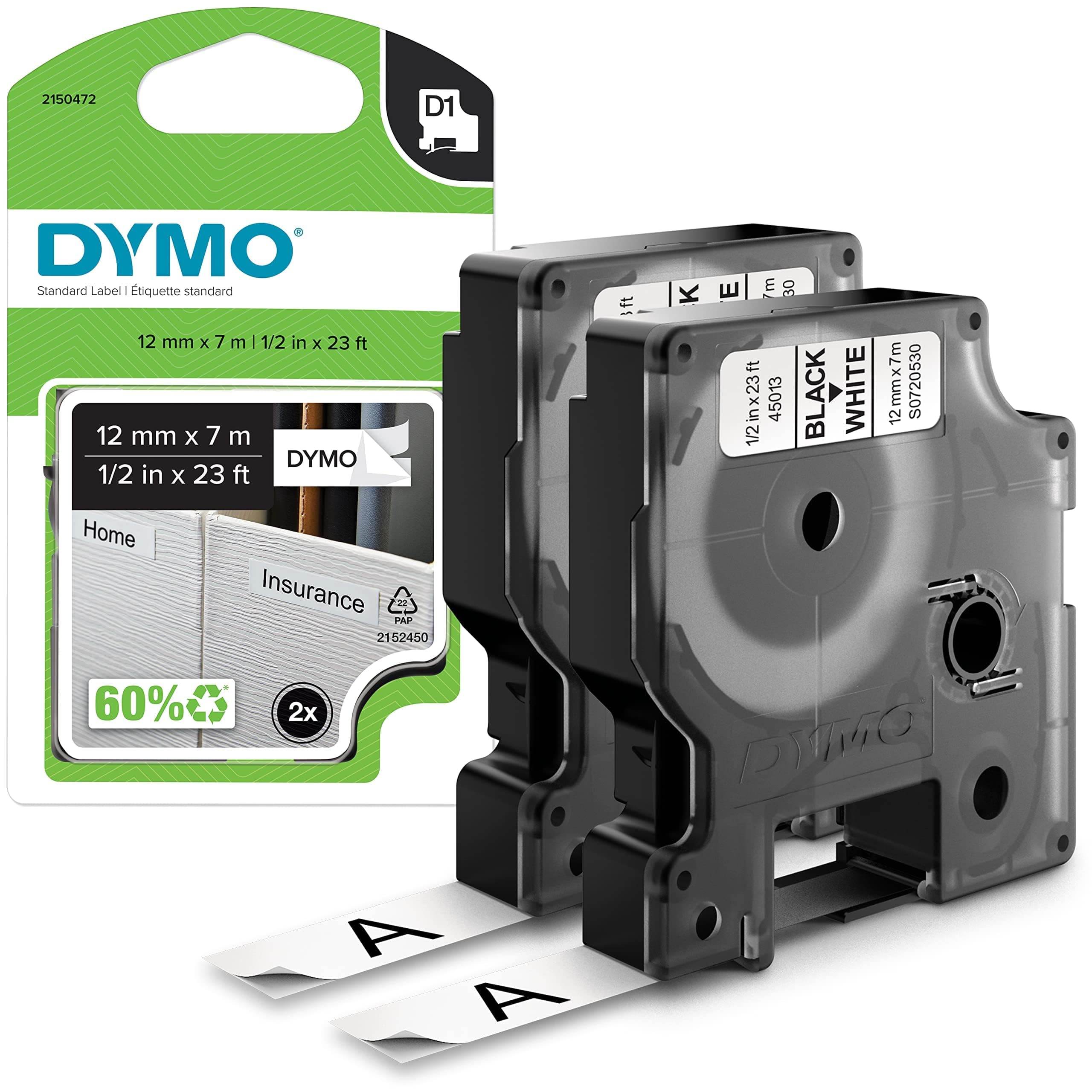 DYMO D1 etichette originali | stampa nera su bianco | 12 mm x 7 mm | etichette autoadesive per etichettatrice LabelManager | 2 pezzi