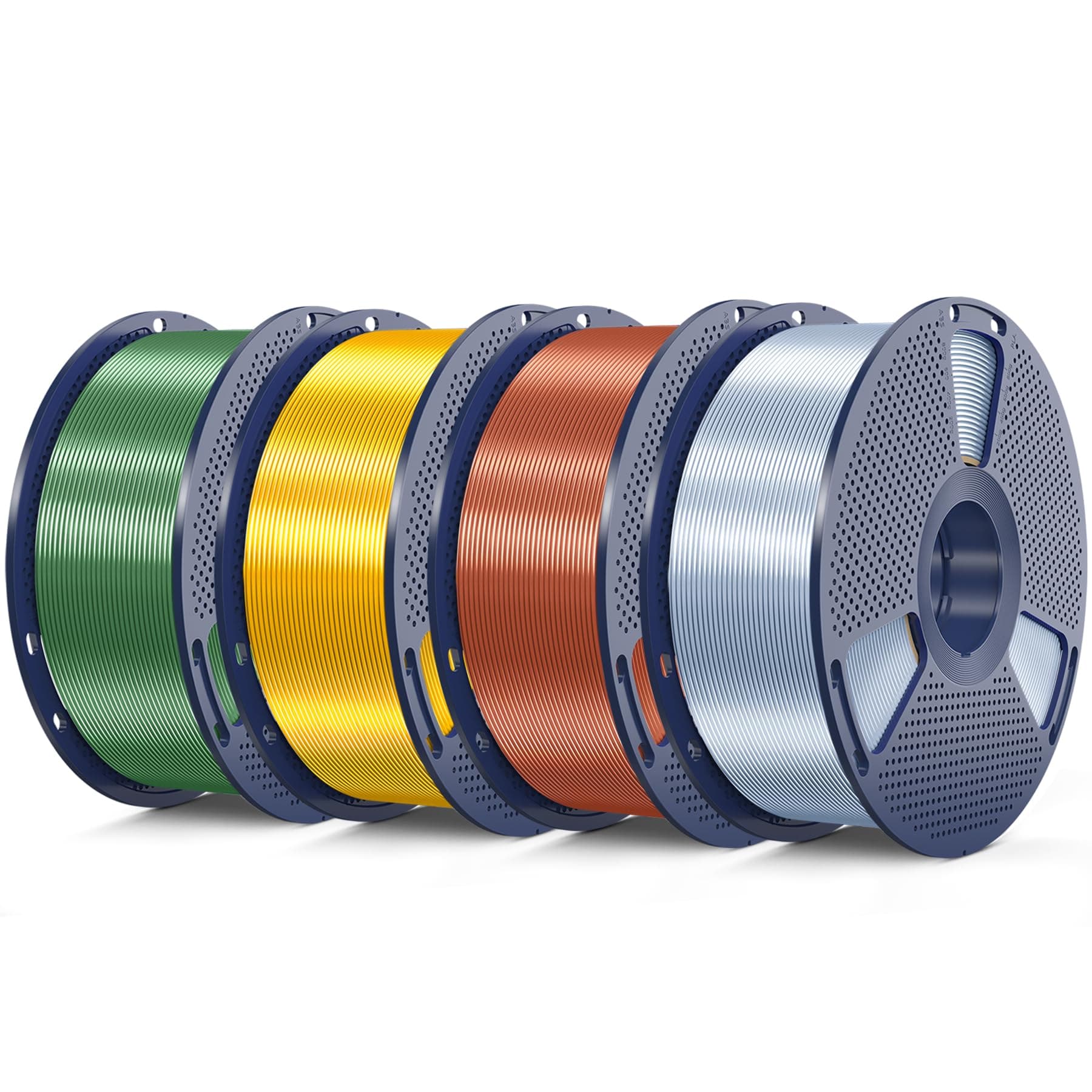 SUNLU 4KG Silk PLA+ Filamento Paquete, Filamento Seda Brillante 1.75mm para Impresora 3D, Con Acabado Suave y Sedoso, 1kg por Carrete, 4 Rollos, Plata+Rojo Cobre+Latón+Bronce verde