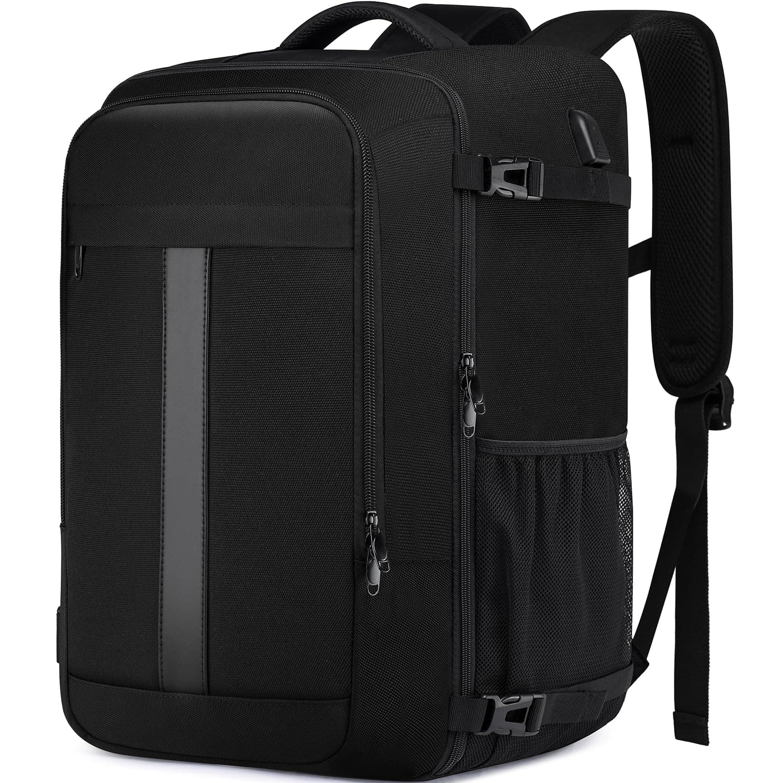PUSLOM Mochila 55x35x25 Mochila Viaje Cabina Avion 55x35x25 Equipaje de Mano 48L Bolsa de Viaje Hombre Mujer Mochila Viaje Cabina con Puerto USB Negro