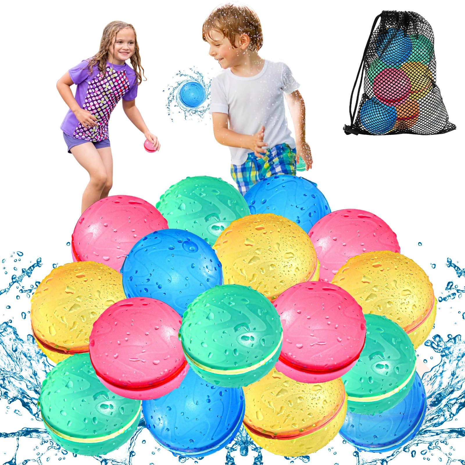 KOKODI Globos de Agua Reutilizables con Imán, Silicona Suave Llenado Rápido, Juegos de Agua para Niños, Juguetes de Piscina y Playa Verano al Aire Libre para Niños y Adultos，16 Uds，Modelo clásico