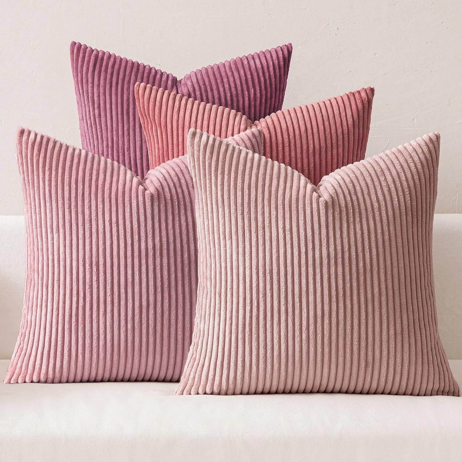 MIULEE Kissenbezug 45x45 4er Set Kordsamt Weiche Kissenhülle Dekorative Sofakissen Quadratische Dekokissen Zierkissenbezug Gestreifte Kissenbezüge für Wohnzimmer Dunkles Rosa
