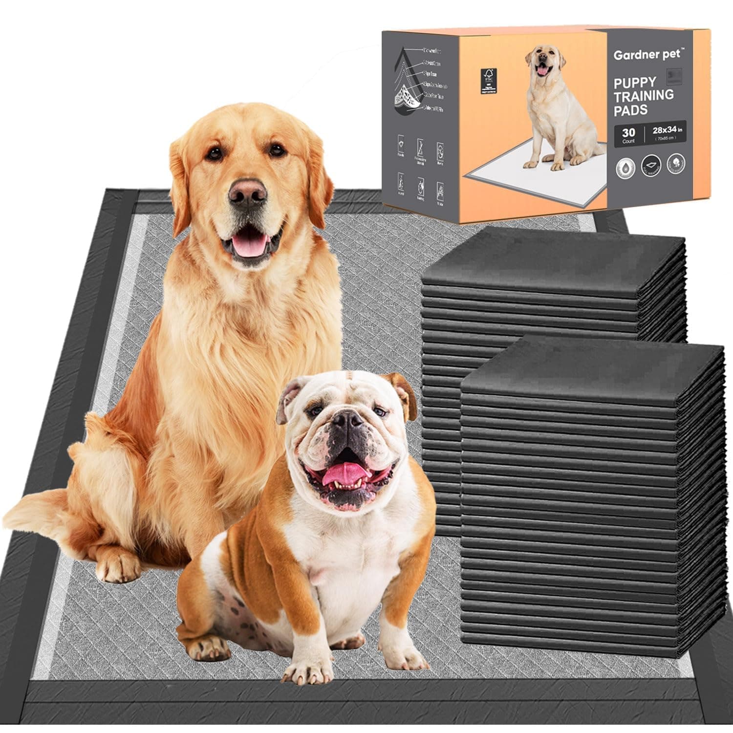 Gardner Pet Empapadores Perros Grandes 70x85 cm, Carbón para Control de Olor, Súper Absorbentes, Prueba de Fugas, Secado Rápido, Meadero para Perros en Casa, 30 Piezas