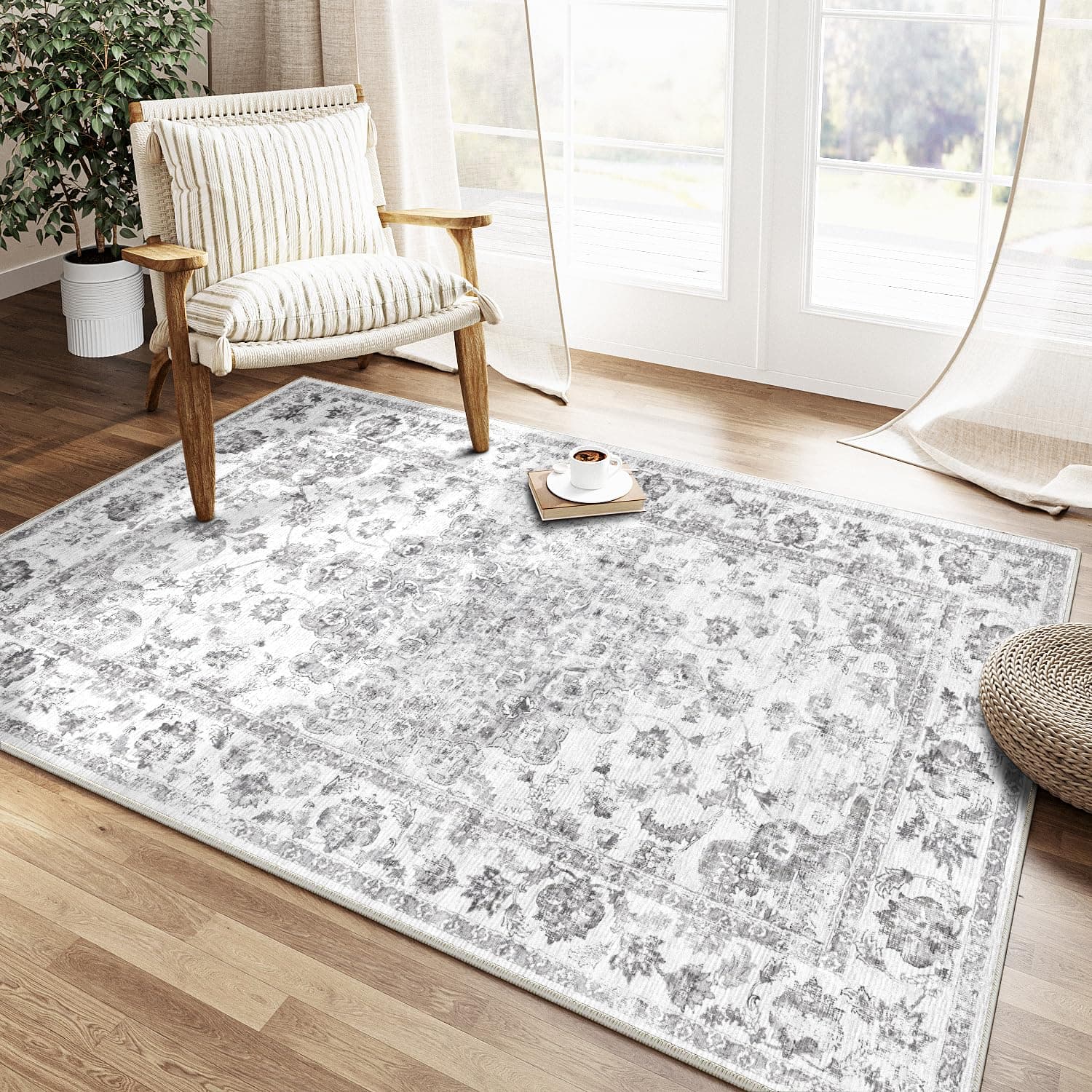 HUGEAR Vintage Tappeto 80x150cm Grigio Antiscivolo Lavabile In Lavatrice Salotto Camera Da Pranzo Sedia Ufficio Tappeti Grandi Rug Esterno Pelo Corto Carpet
