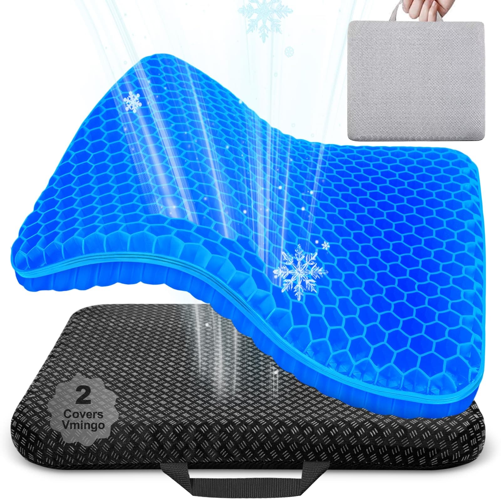 Vmingo Cojin de Gel,Cojin Silla Oficina,Cojín antiescaras Suave y cómodo con Funda extraíble,Apoyo Transpirable con Funda Antideslizante, Ideal para Coche, Oficina y Silla Ruedas (Azul Oscuro)