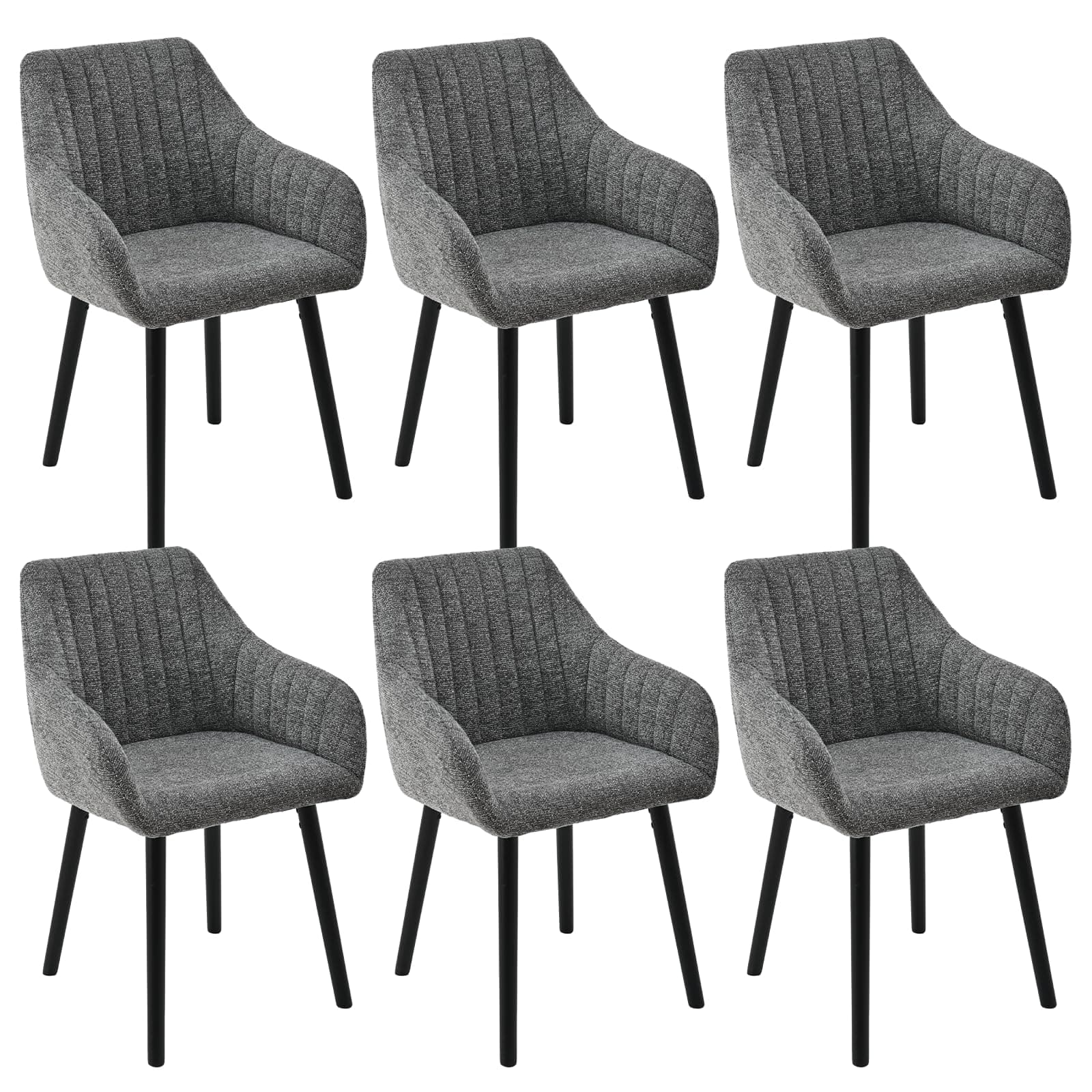 Goeurvant Lot de 6 Chaises de Salle à Manger avec Accoudoirs, Chaises de Cuisine Rembourrées en Velours Doux, Pieds en Bois, Style Moderne, Gris, pour Salle à Manger et Salon