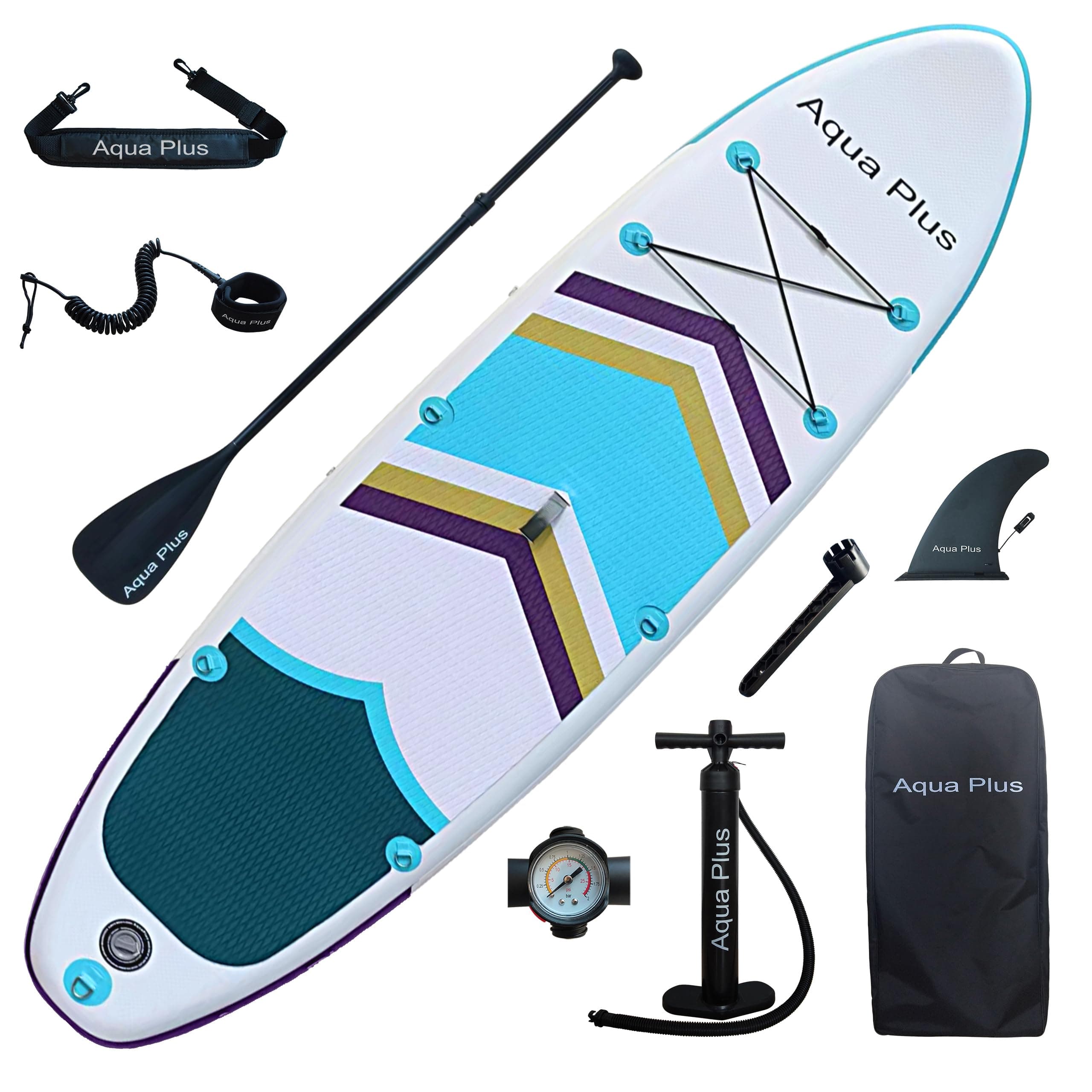 Aqua Plus 15cm Spessore SUP Gonfiabile per Tutti i Livelli di abilità Tavola da Paddle in Piedi, pagaia, Pompa, ISUP Zaino da Viaggio, guinzaglio, Tracolla