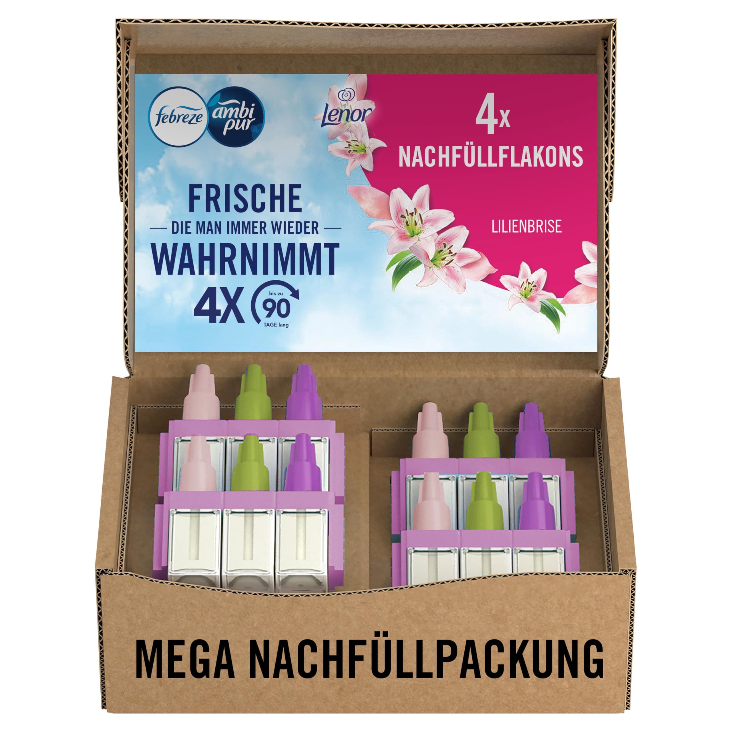 Febreze 3Volution Duftstecker 4x Nachfüllflakons Lilienbrise, 3 Abwechselnde Düfte Zum Bekämpfen Von Gerüchen
