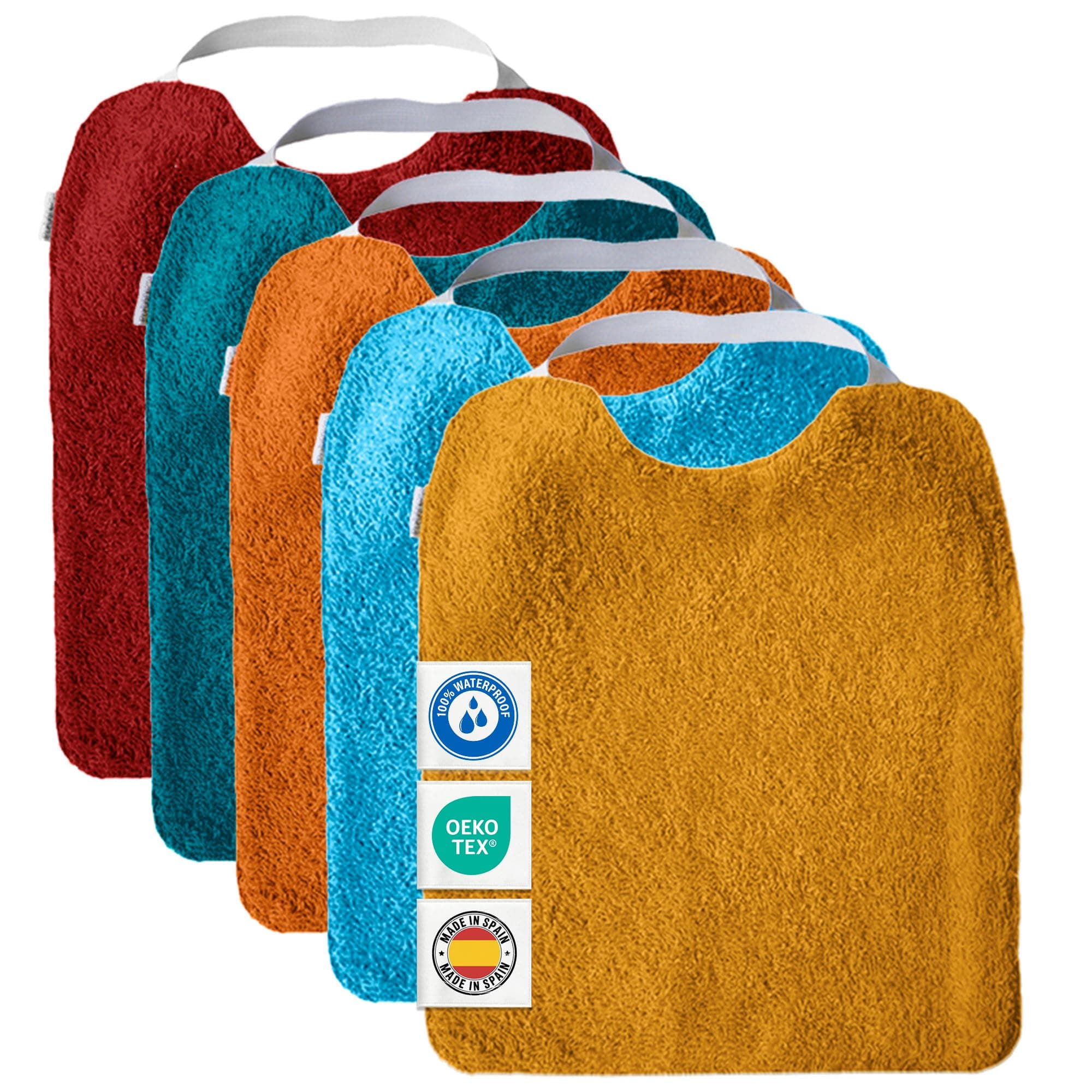 MIMUSELINA Lot de 5 Bavoirs Bebe Imperméables Réutilisables en Coton Premium avec Élastique au Cou | grand Bavoir Enfant BLW en Éponge Imperméable | Puericulture Bébé | Fabriqué à la Main en Espagne