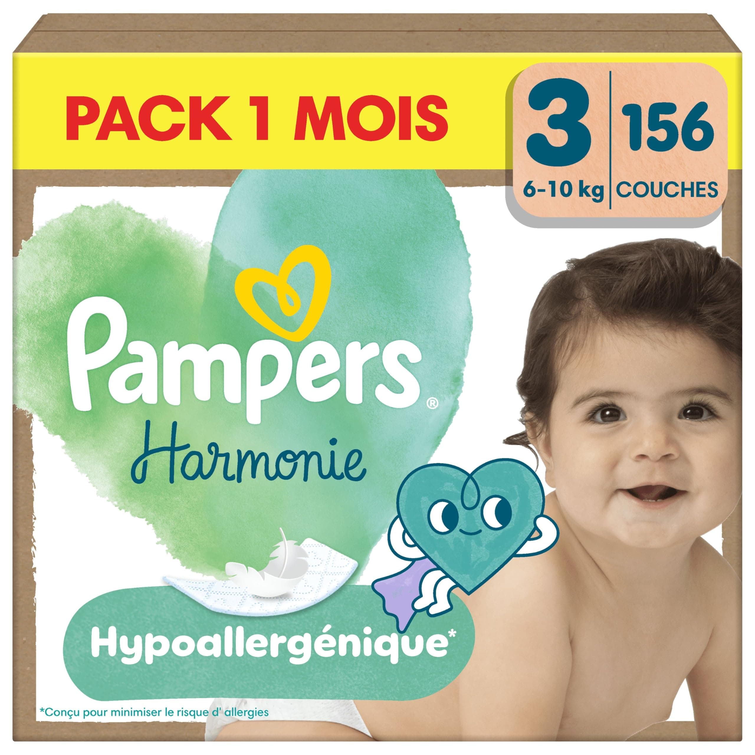 Pampers Harmonie Couches Édition Limitée, Taille 3, 156 Couches, 6kg-10kg, Conçues Pour Les Peaux Les Plus Sensibles, Pack 1 Mois