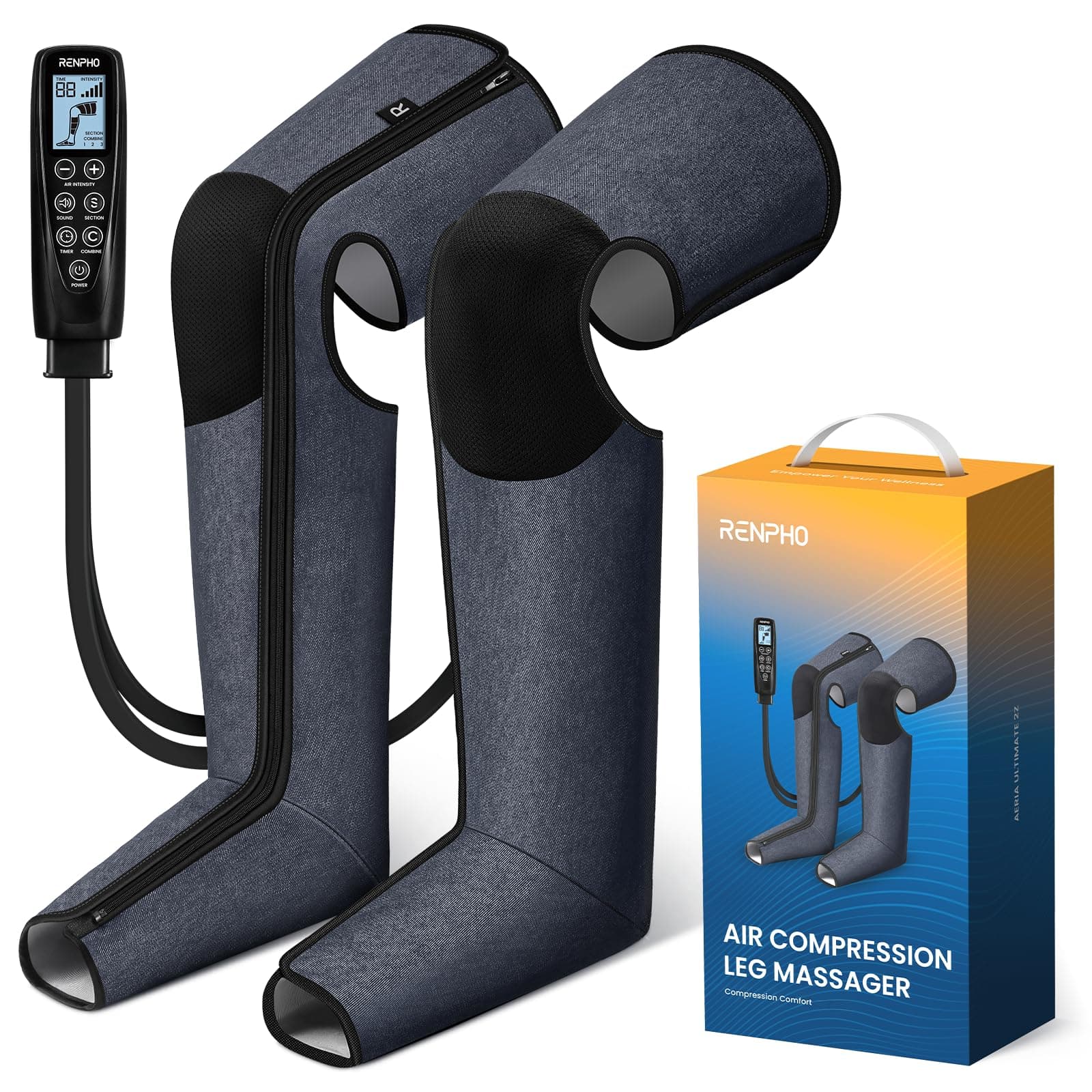 Masajeador de piernas con compresión de aire RENPHO, masaje de piernas de 360° con cobertura total, masajeador de pies y piernas con cremalleras dobles, 5 intensidades, regalo para mujeres y hombres