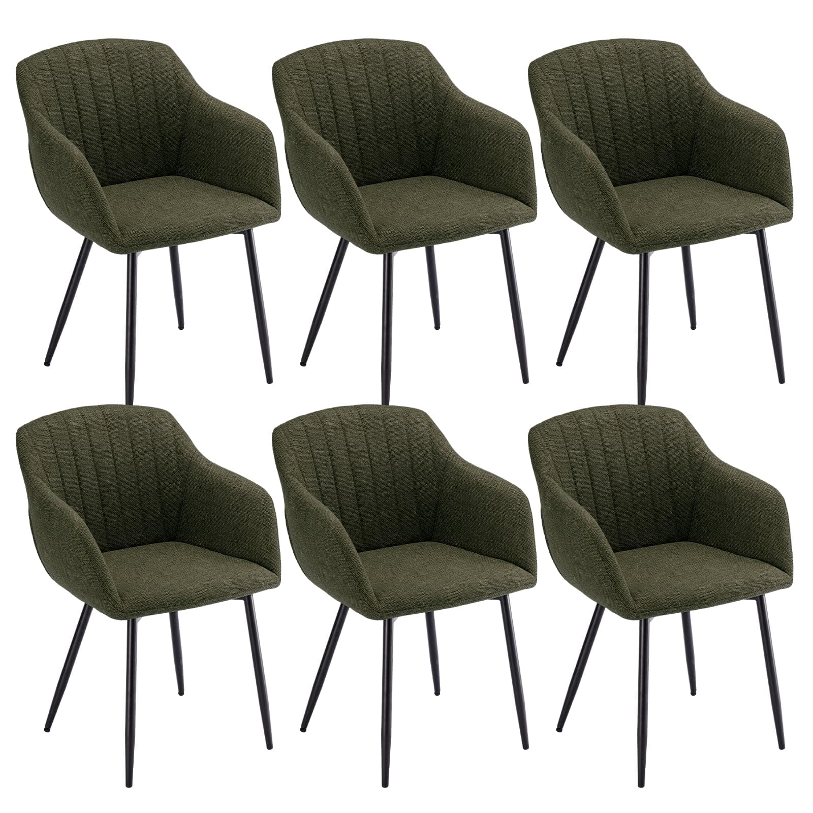 Goeurvant Sillas Comedor Pack 6 con Reposabrazos Silla Comedor Fibra de Poliéster Sillas de Cocina Patas de Metal para Cocina, Salon, Verde Hierba
